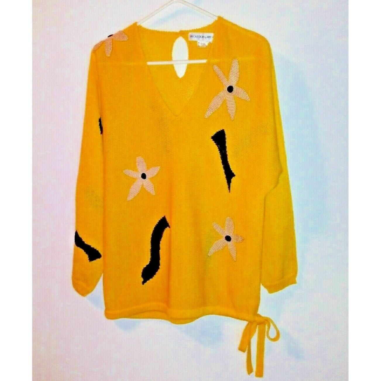 Other VTG 80s ANNE CRIMMINS Sweater Yellow Sz L embroidered appliq Size L / US 10 / IT 46 - 1 Thumbnail