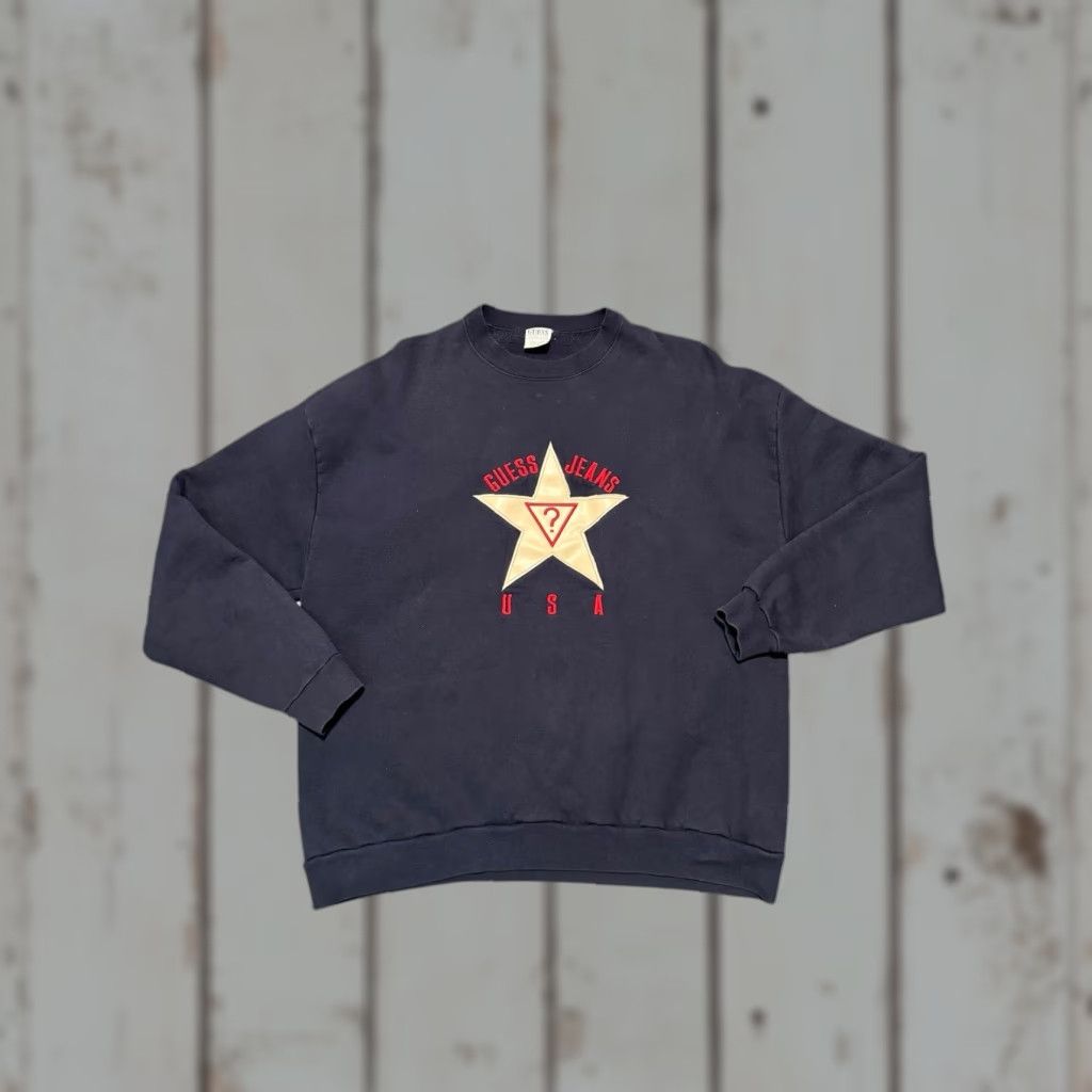 Guess VINTAGE GUESS Sweatshirt Men XL Blue Embroidered Star Spell-Out 90s 100% Cotton Knit Crew Neck Long Sleeve USA Size US XL / EU 56 / 4 - 1 Thumbnail