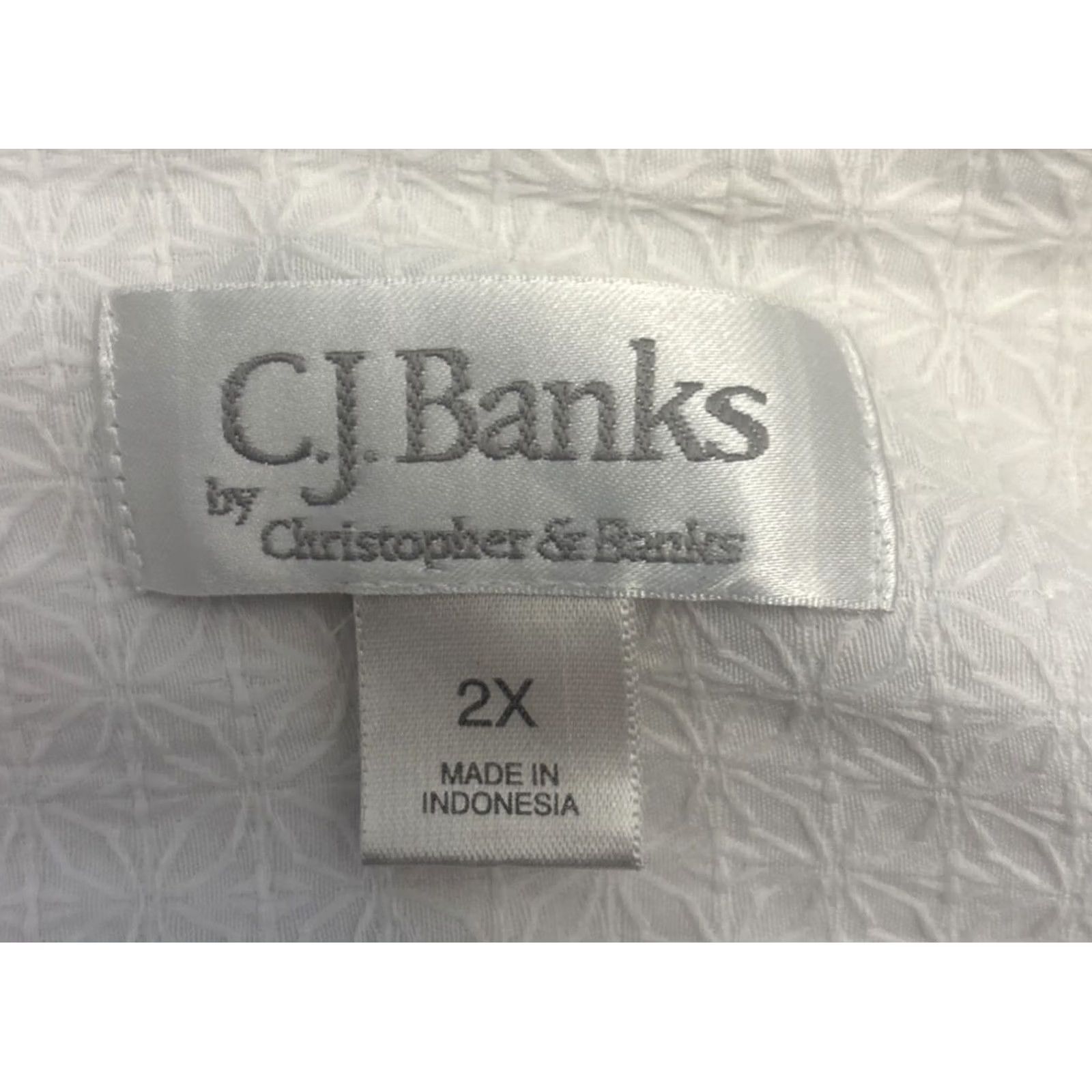 Vintage CJ Banks Blouse Shirt 2X White Button Up Top Textured Print Classic 1852 Women Plus Size Long Sleeve Collared Cotton Blend Buttoned Size XXL / US 16-18 / IT 52-54 - 5 Thumbnail