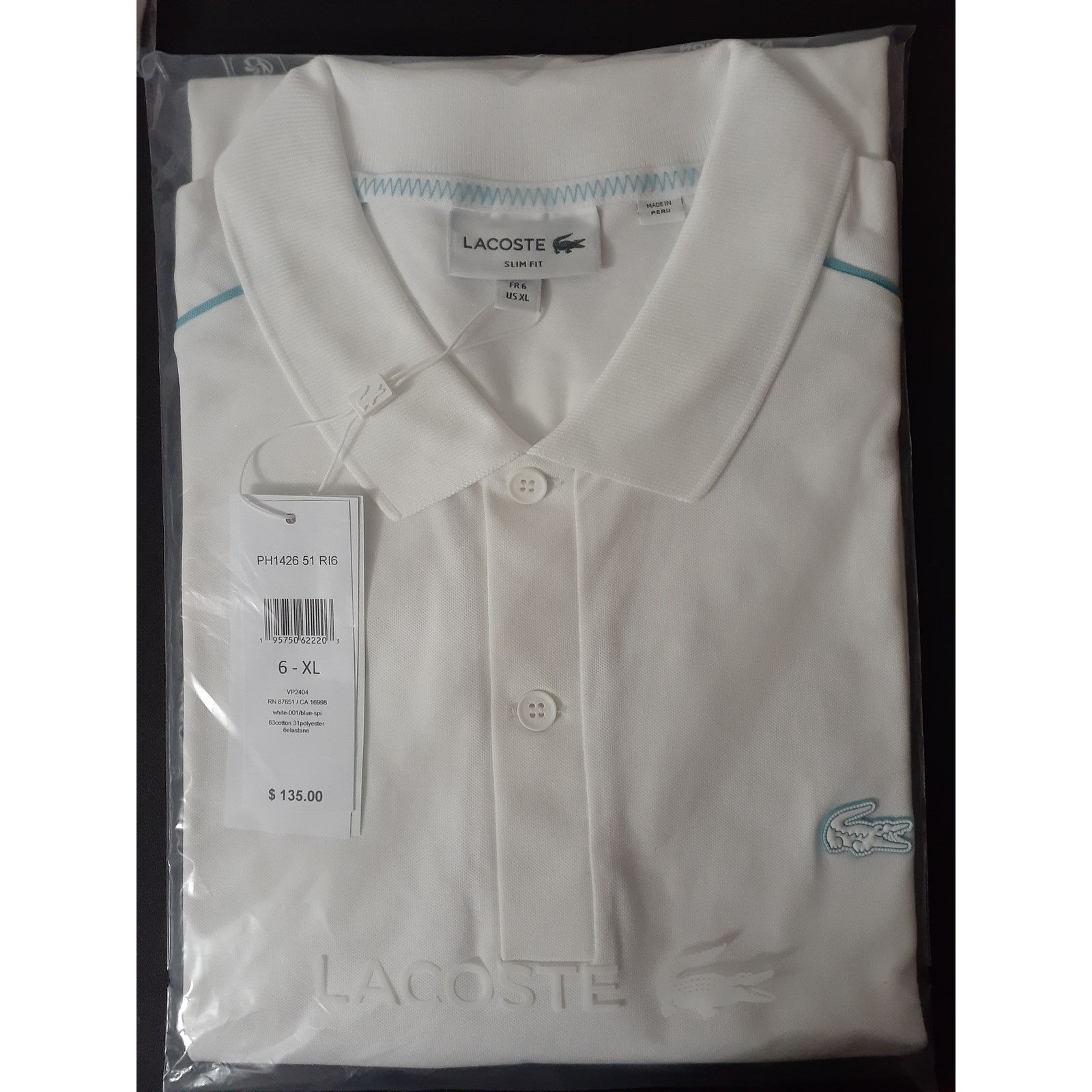Lacoste Lacoste WHITE Men's Slim Fit Tech Piqué Polo Shirt, US XL Size US XL / EU 56 / 4 - 2 Thumbnail