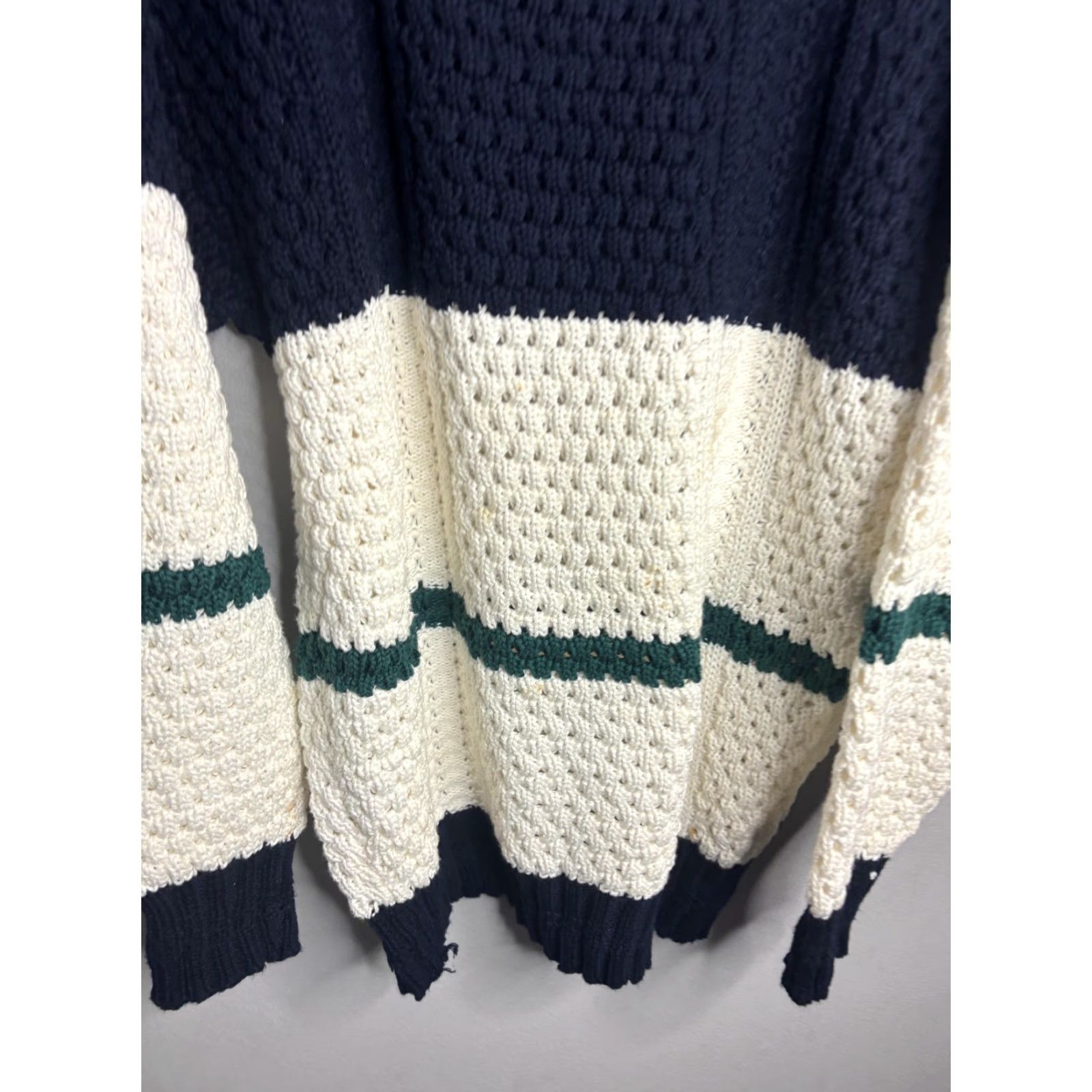 Vintage Donegal II Sweater Mens Small Navy Cream Aran Fisherman Hand Loomed Ireland Size US S / EU 44-46 / 1 - 2 Thumbnail