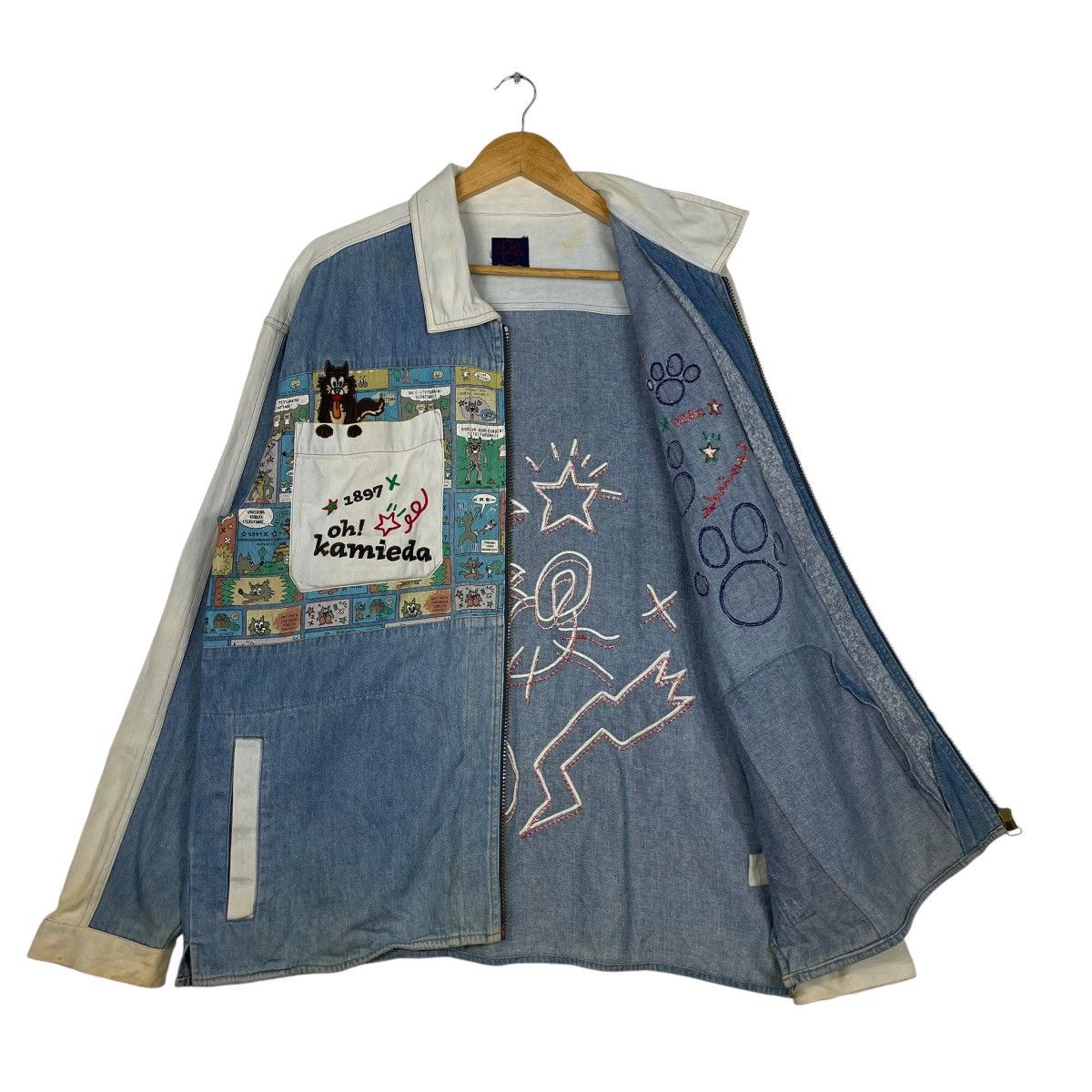 Japanese Brand × Jean Charles De Castelbajac × Vintage 💥JAPAN OH KAMIEDA CARTOON EMBROIDERY DENIM Size US L / EU 52-54 / 3 - 9 Thumbnail