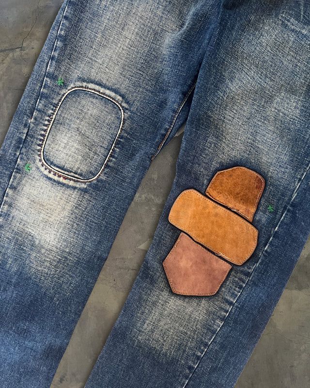 Dsquared2 DSQUARED2 LEATHER CRAFT PATCHWORK DENIM JEANS Size US 30 / EU 46 - 3 Thumbnail