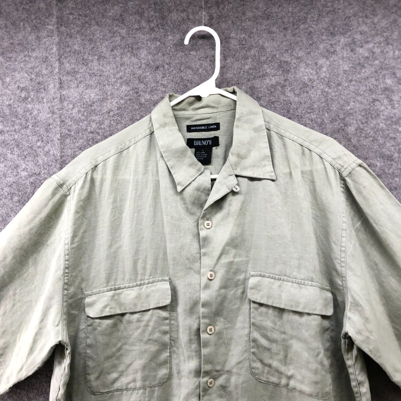 Vintage Bruno Washable Linen Shirt Mens L Sage Green Utility Short Sleeve Chest Pocket Shirt Linen Bruno Men L Green Sage Flowers Beach 90s? Size US L / EU 52-54 / 3 - 3 Thumbnail