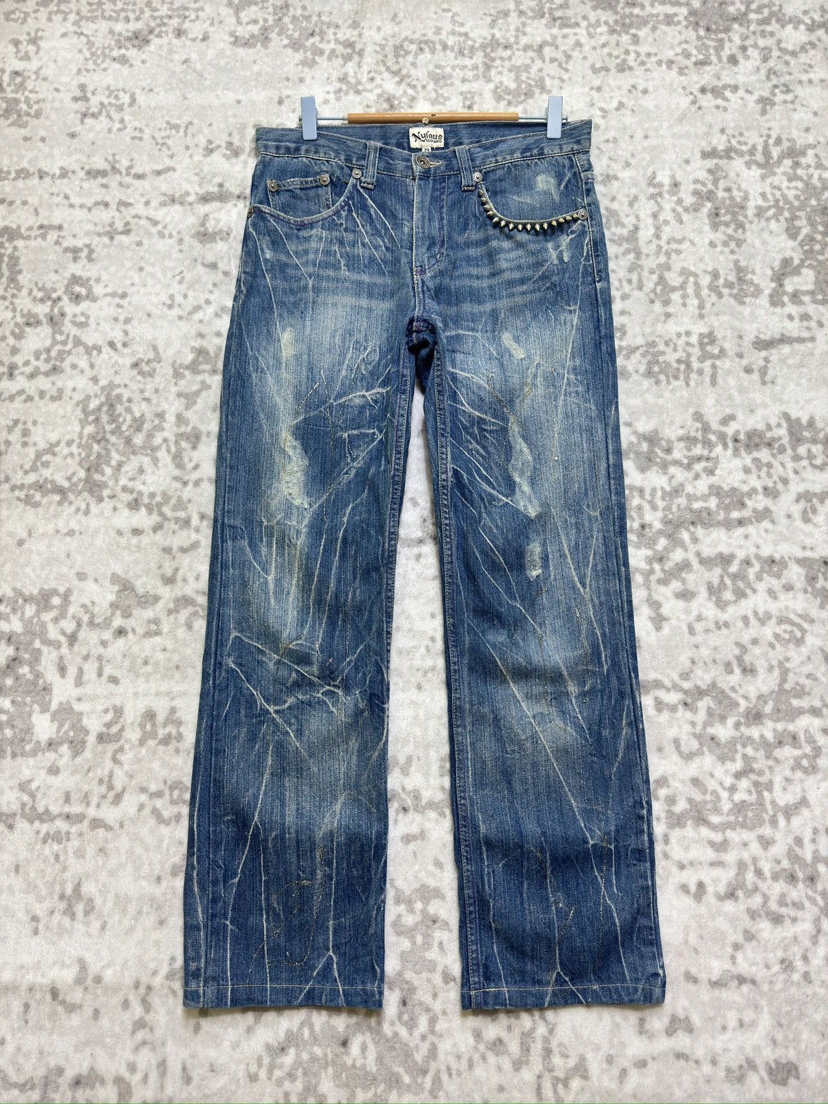 NYLAUS Studded Claw Mark Glitter Splash Denim Jeans