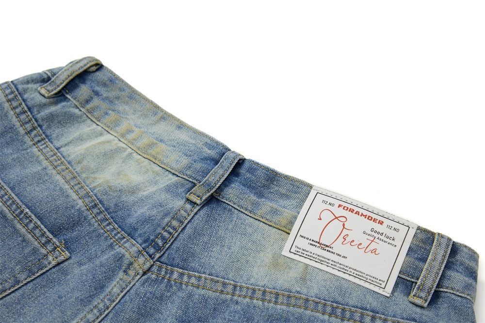 Men's street punk loose straight ink-splashed ripped jeans