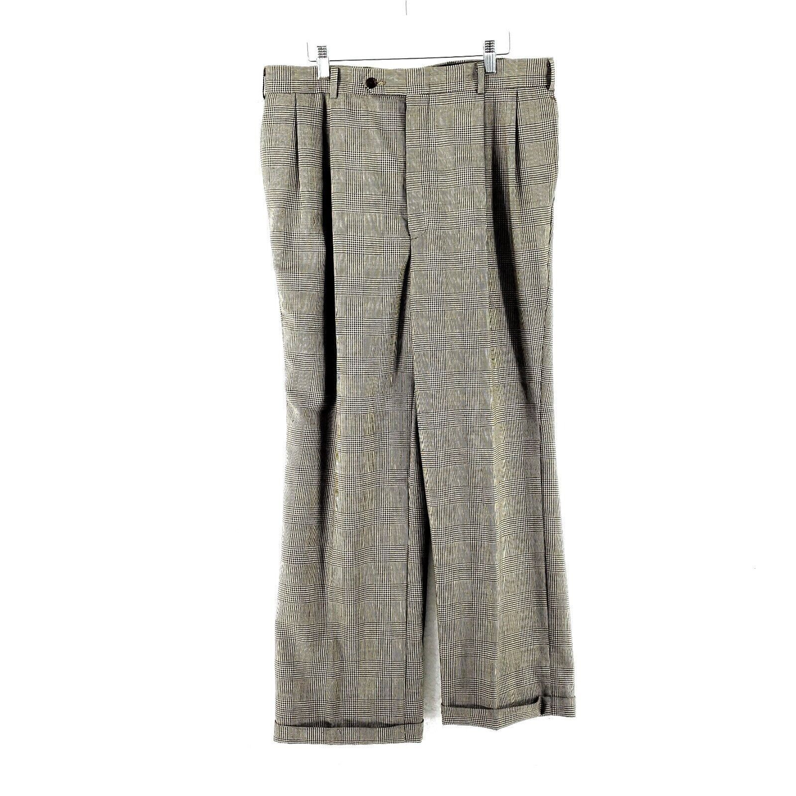 Nautica Nautica Worsted Wool Glen Plaid Tan Black High Rise Pleat Cu Size 34R - 1 Thumbnail
