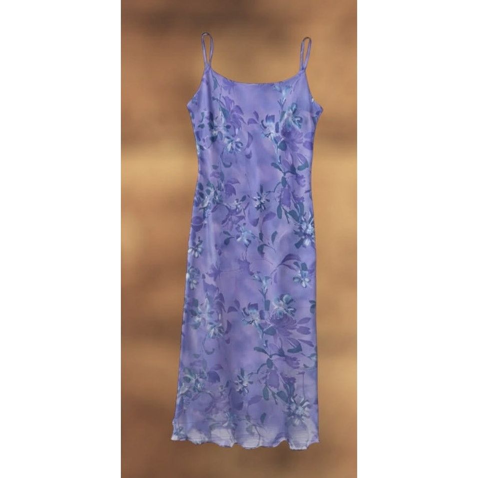 Other Y2K Blue Floral Sheer Maxi Dress Flutter Sleeveless w/ Shawl Size L / US 10 / IT 46 - 2 Thumbnail