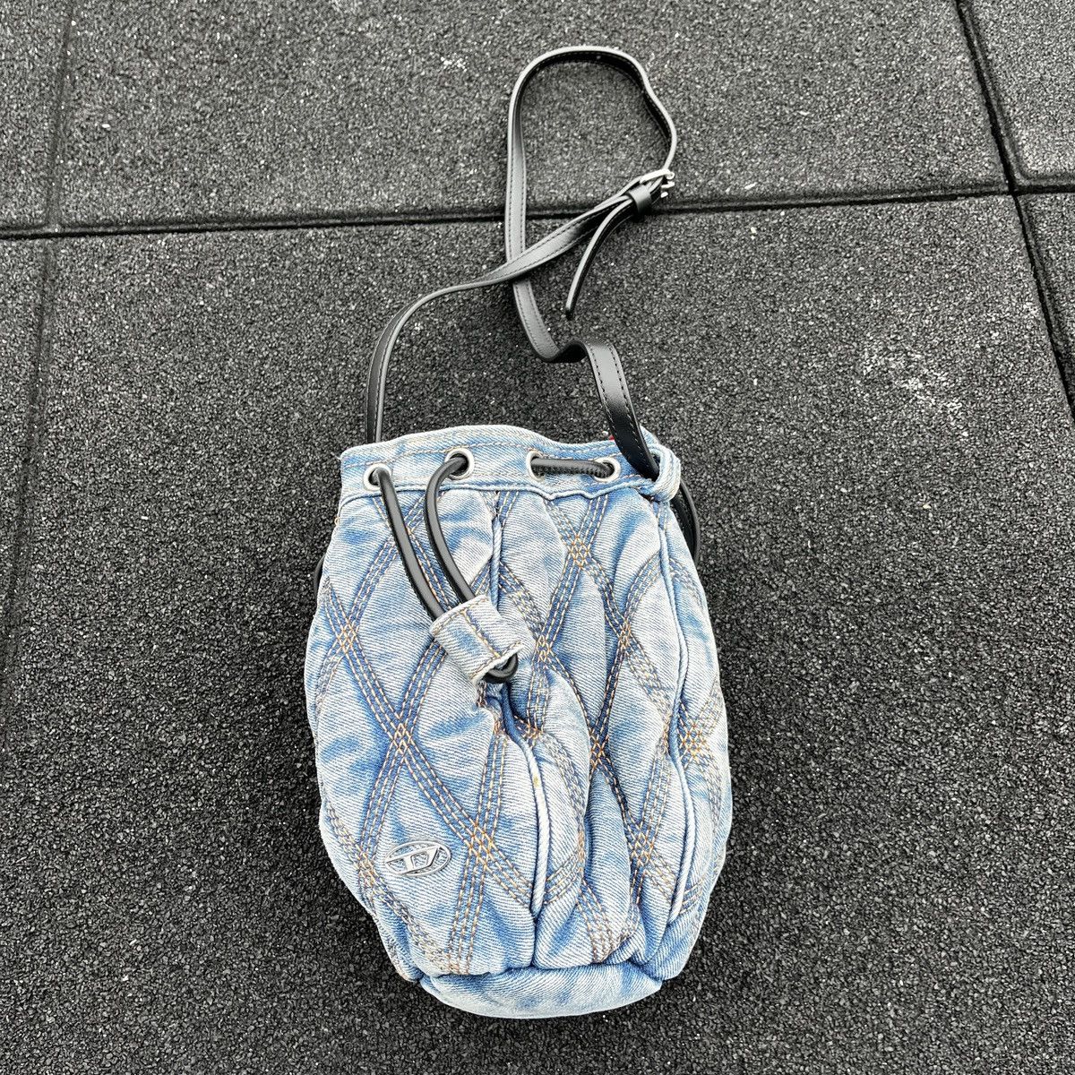 image of Diesel Round Denim Crossbody Bag (Unisex) in Blue, Women's