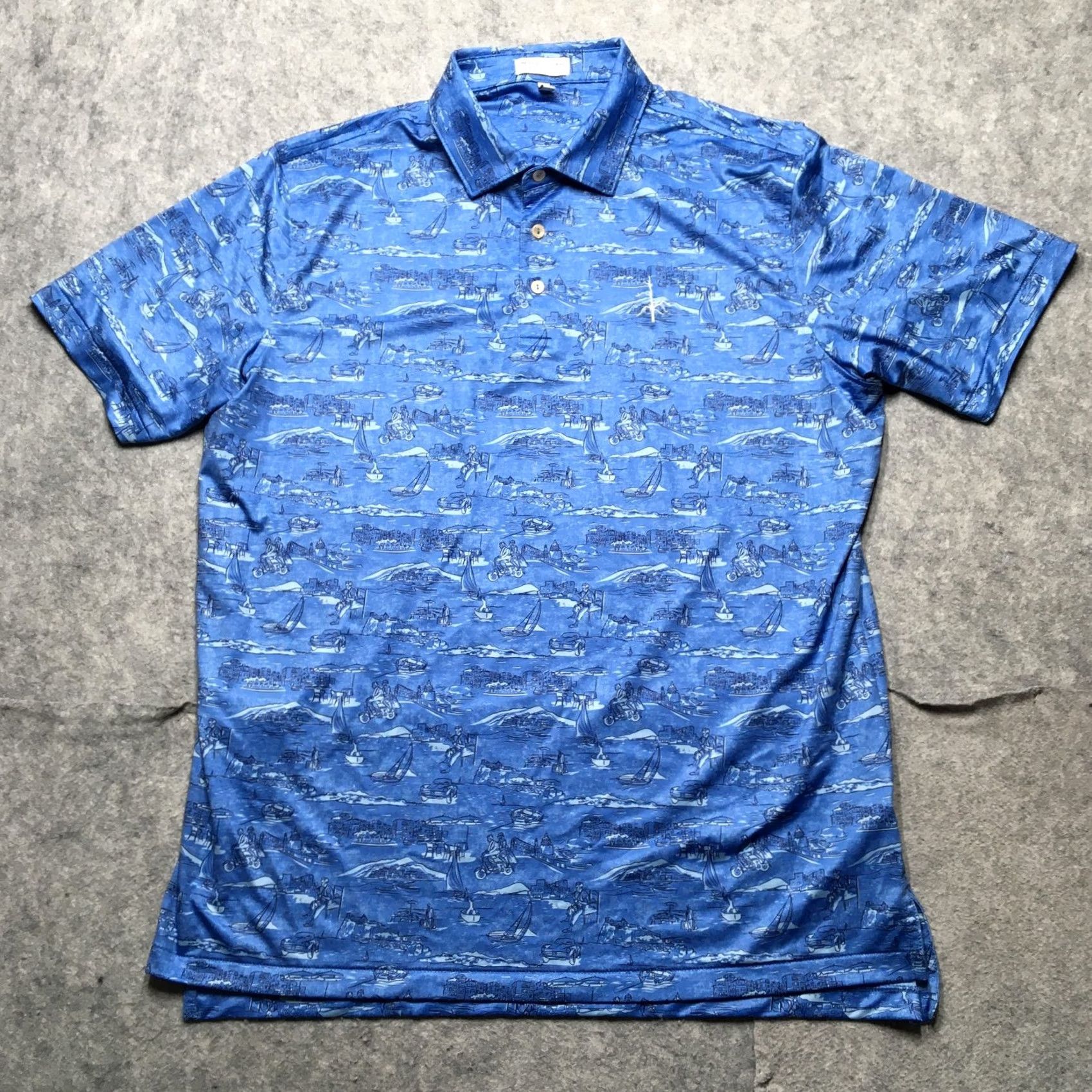 Peter Millar Peter Millar Italian Escape Jersey Print Polo Mens L Blue Coast Beach AOP Golf Modern Preppy Summer Comfort Crown Crafted Shirt Mens L Blue Size US L / EU 52-54 / 3 - 2 Thumbnail