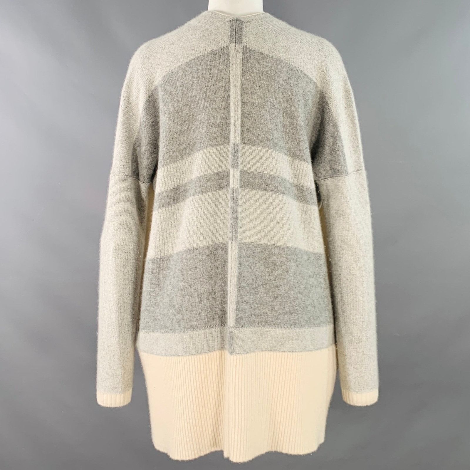 Other BLACK GOAT M Grey Cream Cashmere Stripe Open Front Cardigan Size M / US 6-8 / IT 42-44 - 3 Thumbnail