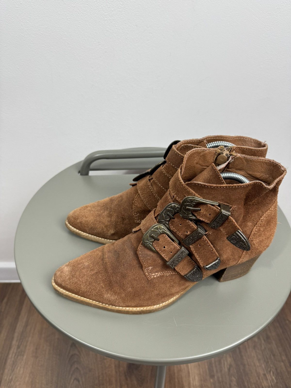 Other Vintage Brown Suede Triple Buckle Western Ankle Boots EU 38 Size US 7 / IT 37 - 8 Thumbnail