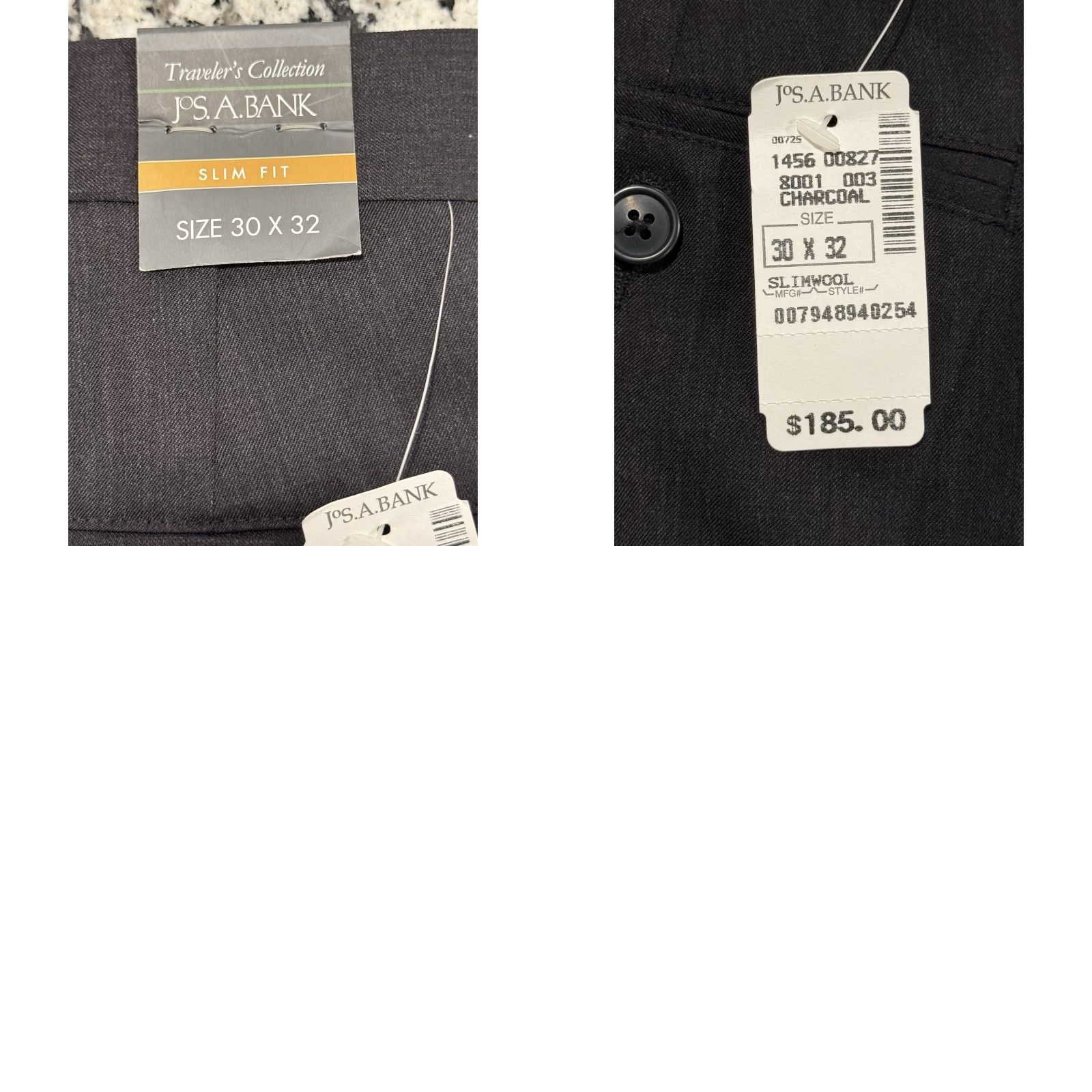 Jos. A. Bank Jos. A. Bank Traveler Pants Dress Pants Slim Fit 30x31.5 Wool Charcoal Gray Flat Front Moisture Wicking Climate Control Mens Size US 30 / EU 46 - 8 Thumbnail