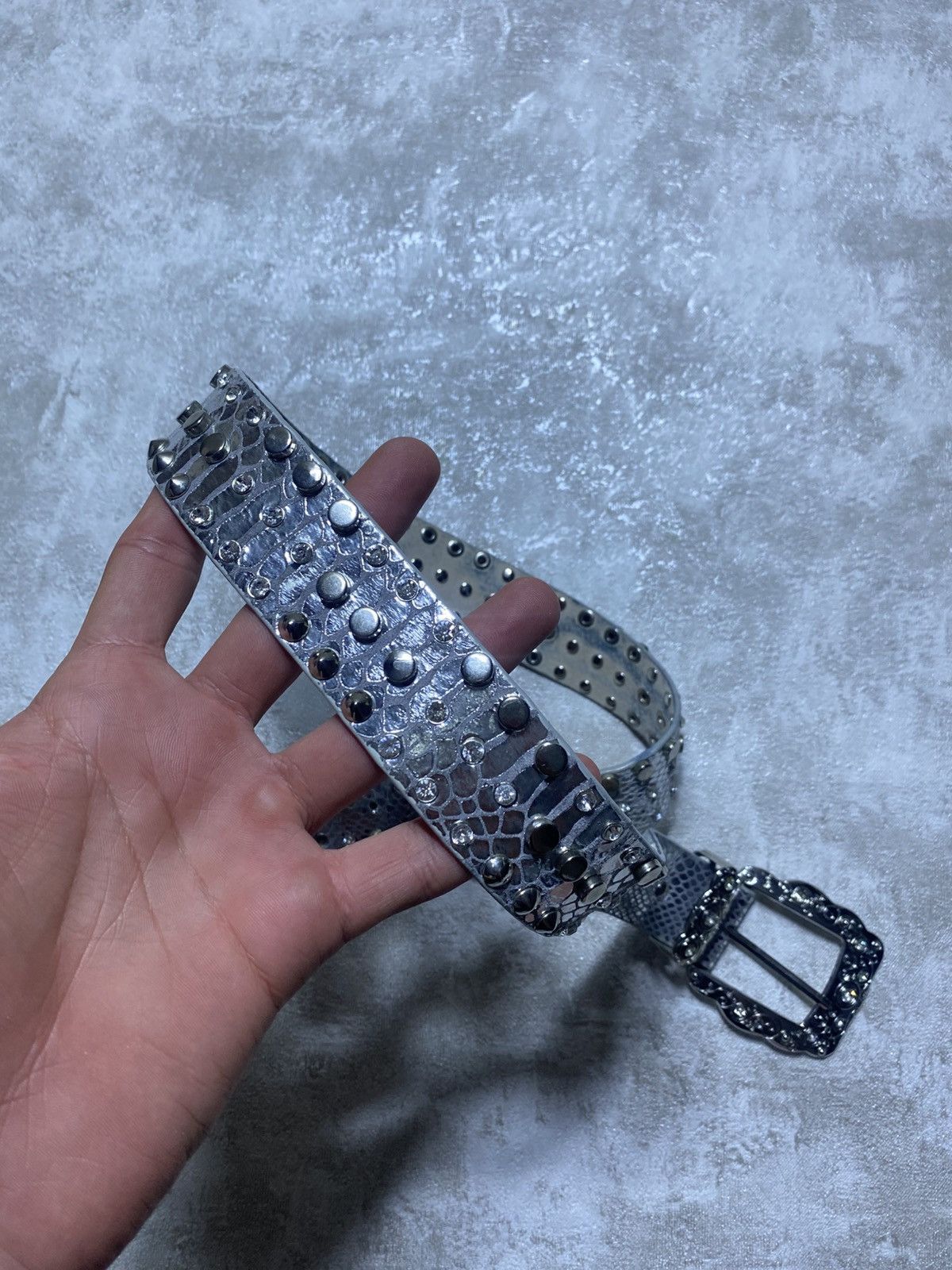 B.B. Simon Vintage Silver Snakeskin Rhinestone Belt Cyber Y2K B.BSimone Size ONE SIZE - 4 Thumbnail