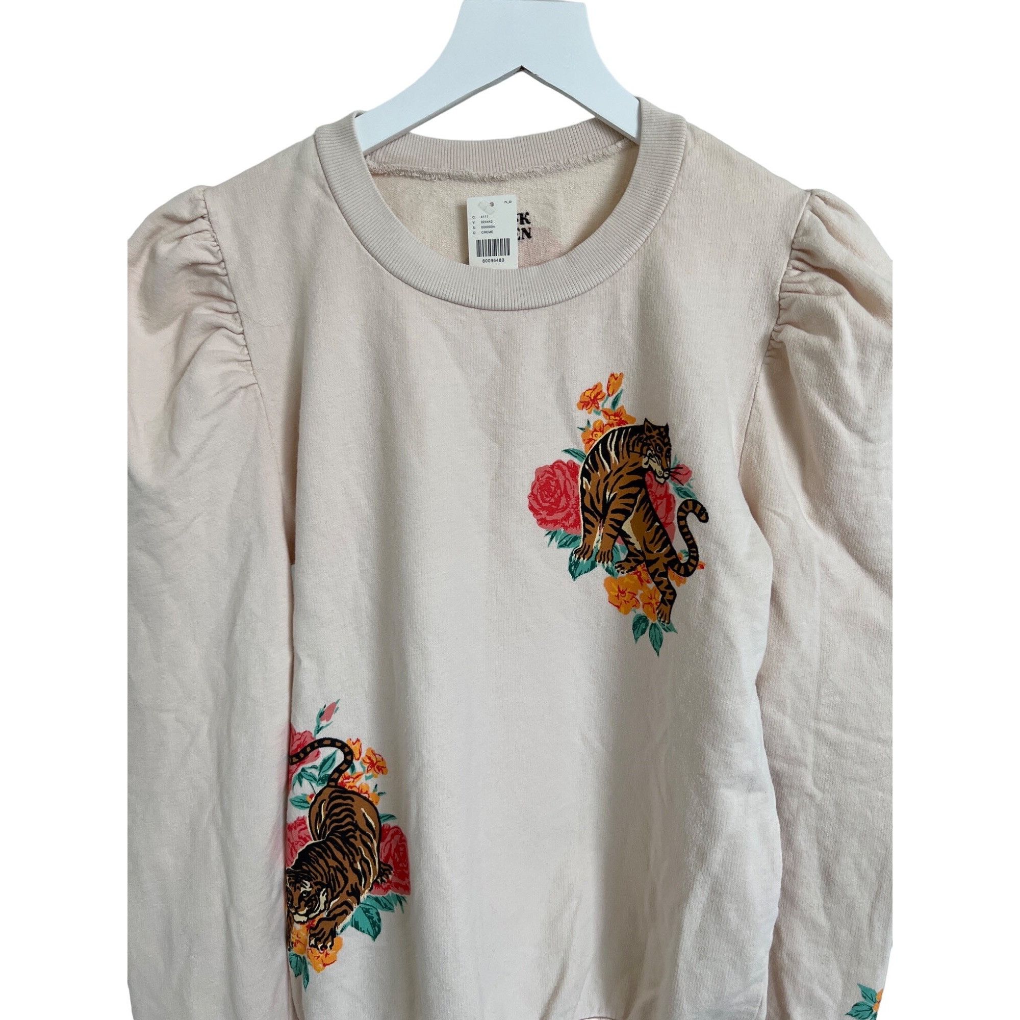 Anthropologie Tiger Print Cream Sweatshirt With Ruffle Shoulder Detail Size XS / US 0-2 / IT 36-38 - 7 Thumbnail