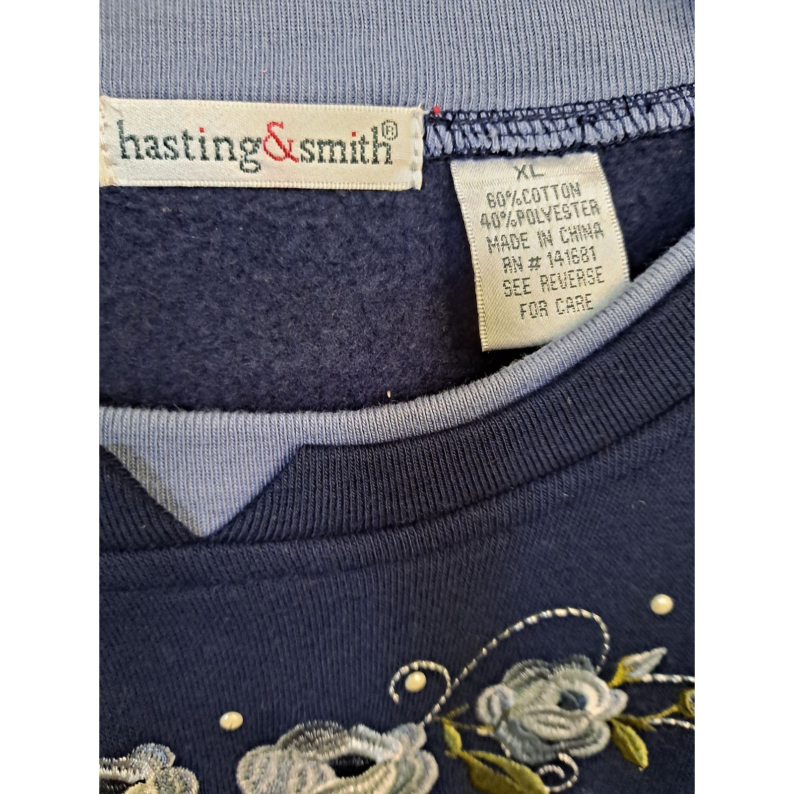 Other Hasting & Smith Grandma Chic Blue with Flowers Sweatshirt Size XL / US 12-14 / IT 48-50 - 4 Thumbnail