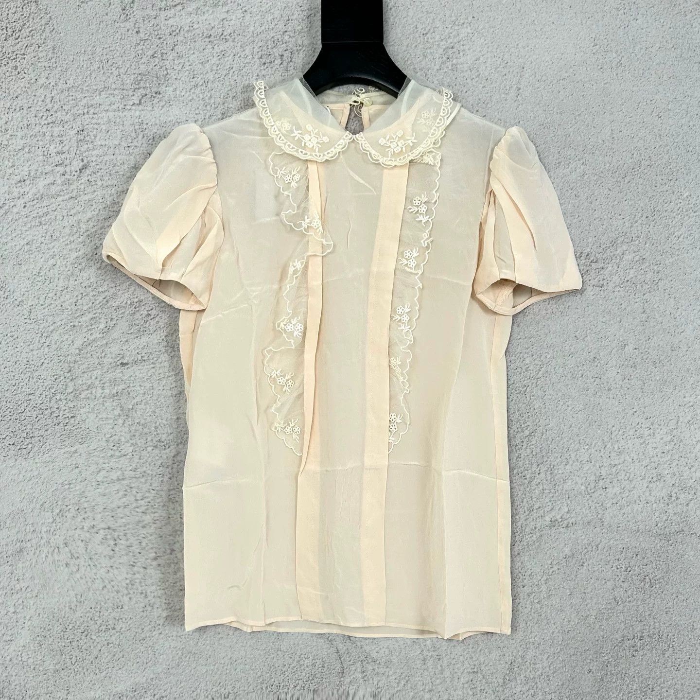 Miu Miu Miumiu Lace Silk Short-Sleeve Top Size XS / US 0-2 / IT 36-38 - 1 Thumbnail