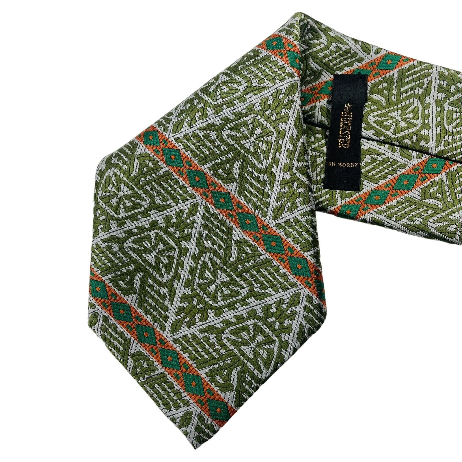 Vintage The Huckster Mens Necktie Green Orange Neck Tie Size ONE SIZE - 12 Thumbnail
