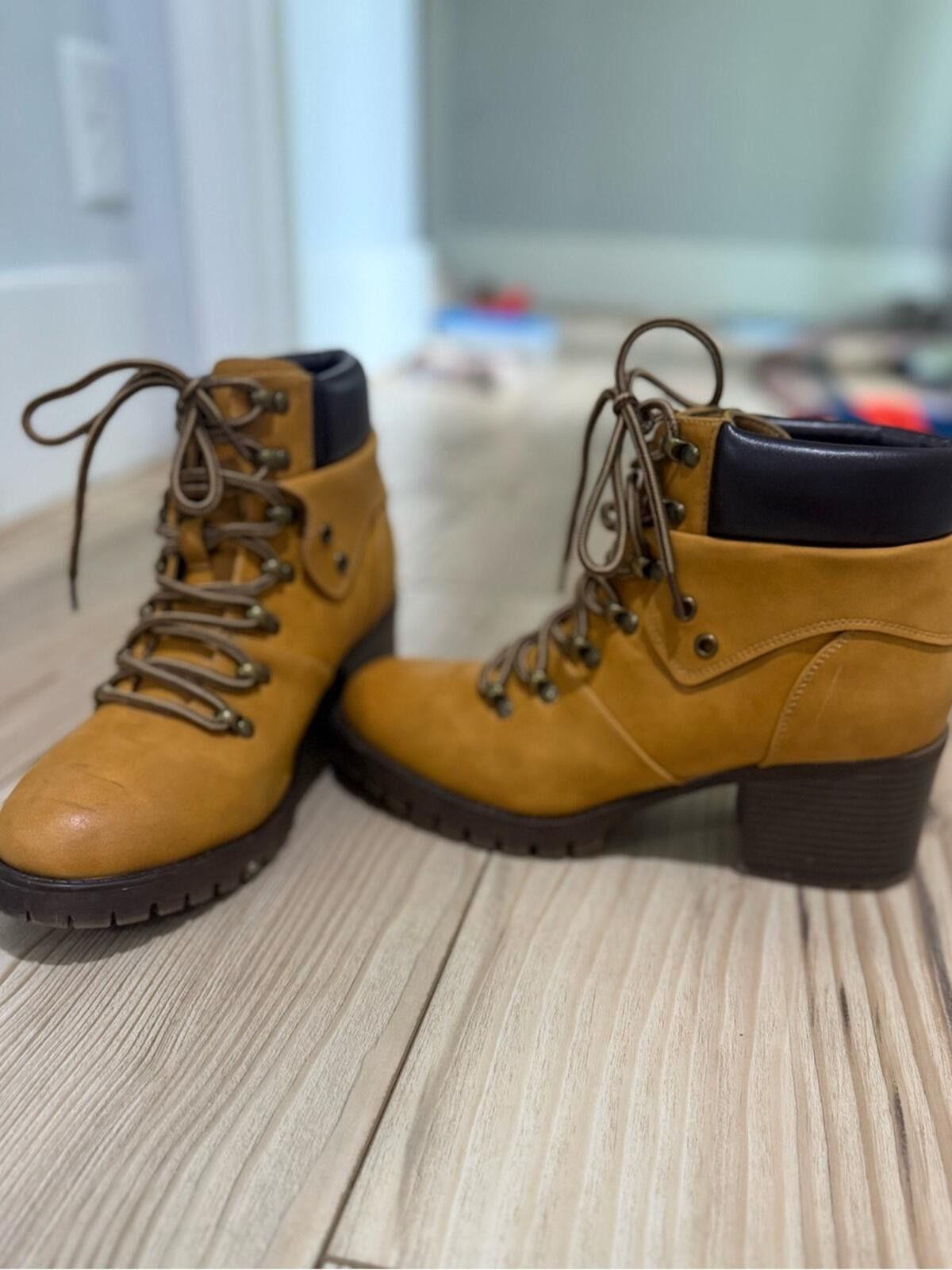 Other Maurices Mustard Yellow Lace-Up Heeled Ankle Boots Size US 6 / IT 36 - 2 Thumbnail
