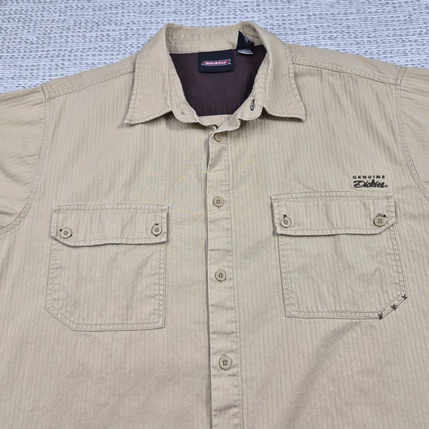 Dickies Dickies Shirt Mens 2XL Button-Up Beige Stripe Short Sleeve Workwear Casual Camp Shirt Size US XXL / EU 58 / 5 - 4 Thumbnail