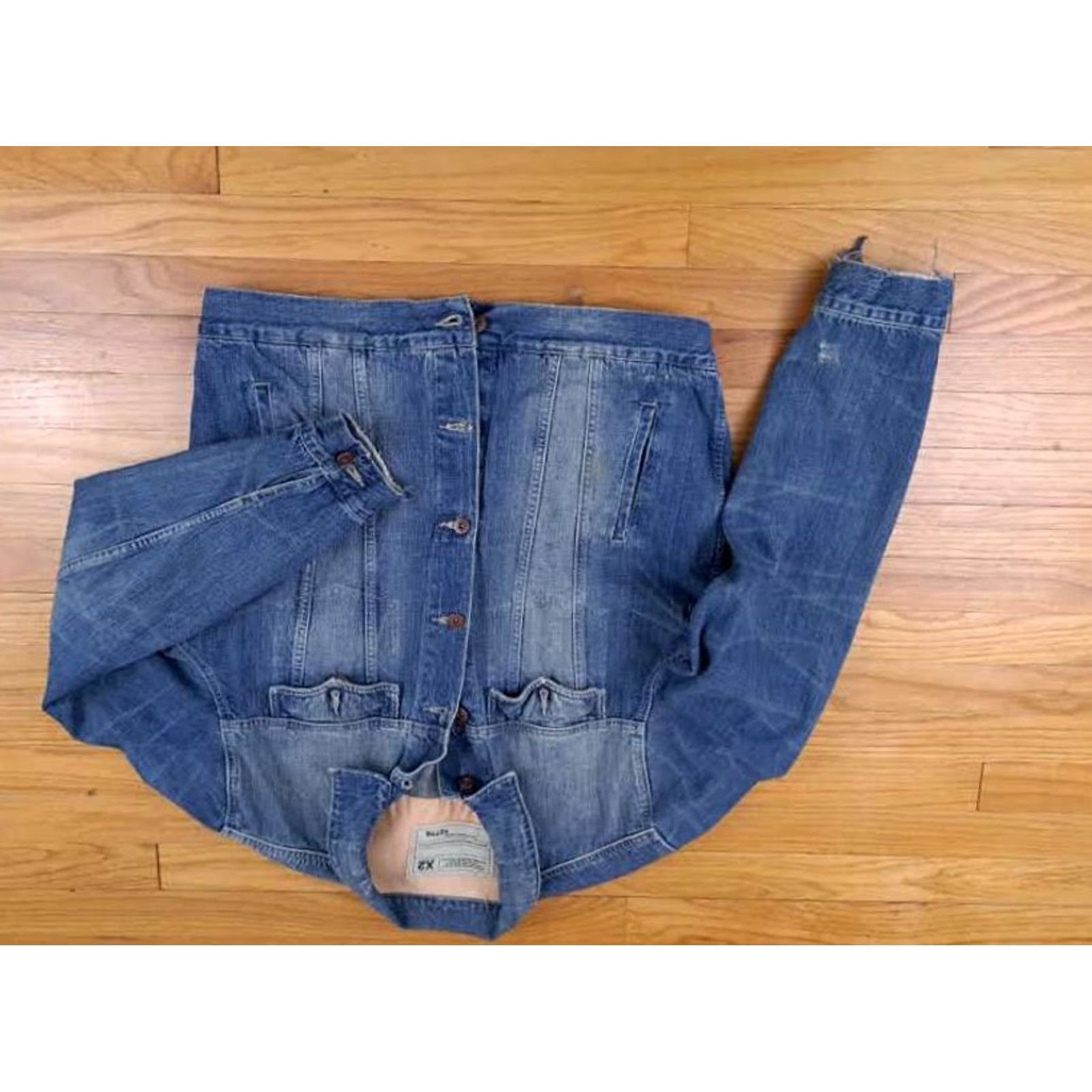 X-LARGE VINTAGE Denim Laboratory X2 Blue Jeans Bomber Jacket XL Men Blue Denim bom ber Jacket Size US 36 / EU 52 - 2 Thumbnail