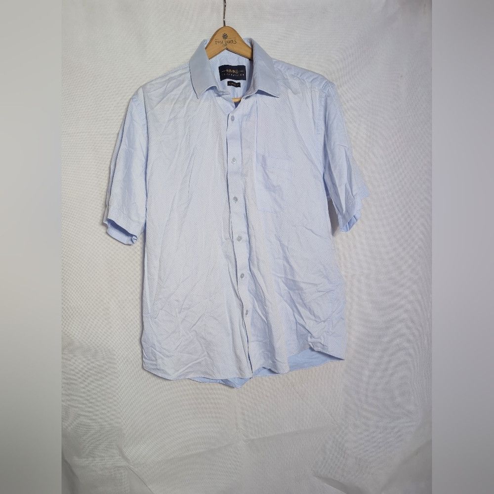 Designer Men's Light Blue sz 17.5 Short Sleeve Shirt By Collar Tales Size US XL / EU 56 / 4 - 2 Thumbnail