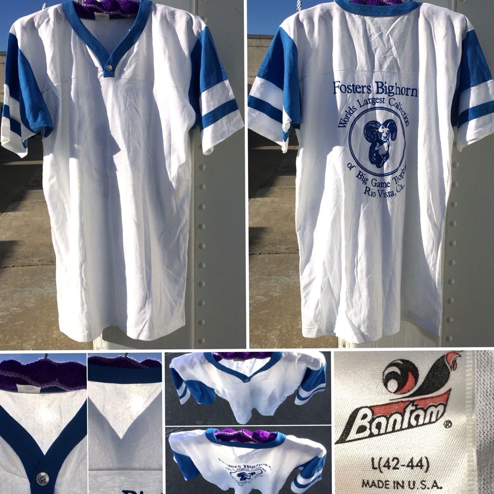 Vintage VINTAGE Bantam Fosters Bighorn Rio Vista Ca Shirt 1980s 1980s Bantam Made In USA Sz L White Men Graphic Tee Sportswear/Beach 80s Size US L / EU 52-54 / 3 - 2 Thumbnail