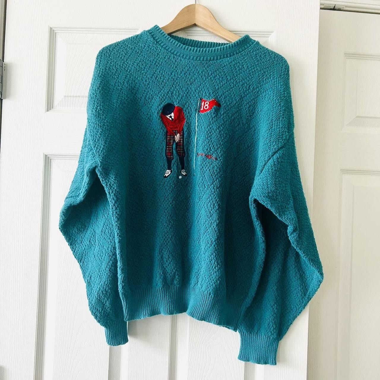 Vintage Vintage Preppy Teal Golf Patch Crew Neck Sweater Size US L / EU 52-54 / 3 - 1 Thumbnail