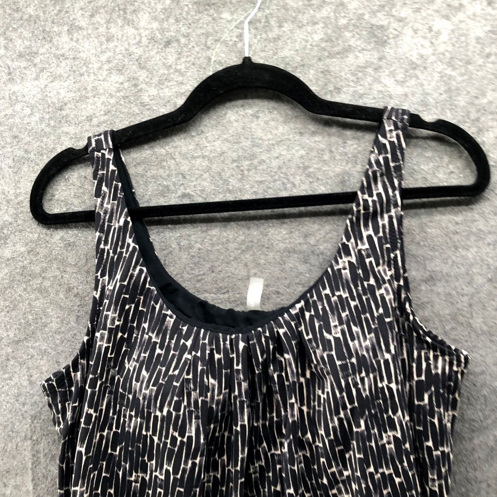 Vintage Garnet Hill Tankini Swim Top Womens 10 Black Beige Printed Padded Geometric Strap Wide Adjustable Built-In Bra Beach Art Size L / US 10 / IT 46 - 3 Thumbnail