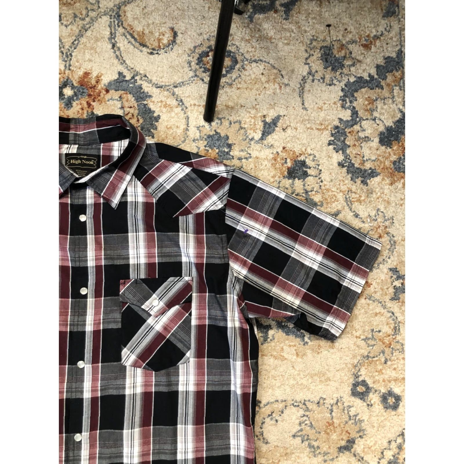 Vintage High Noon Shirt Mens LT Black Red Plaid Western Pearl Snap Short Sleeve Cowboy Size US L / EU 52-54 / 3 - 4 Thumbnail