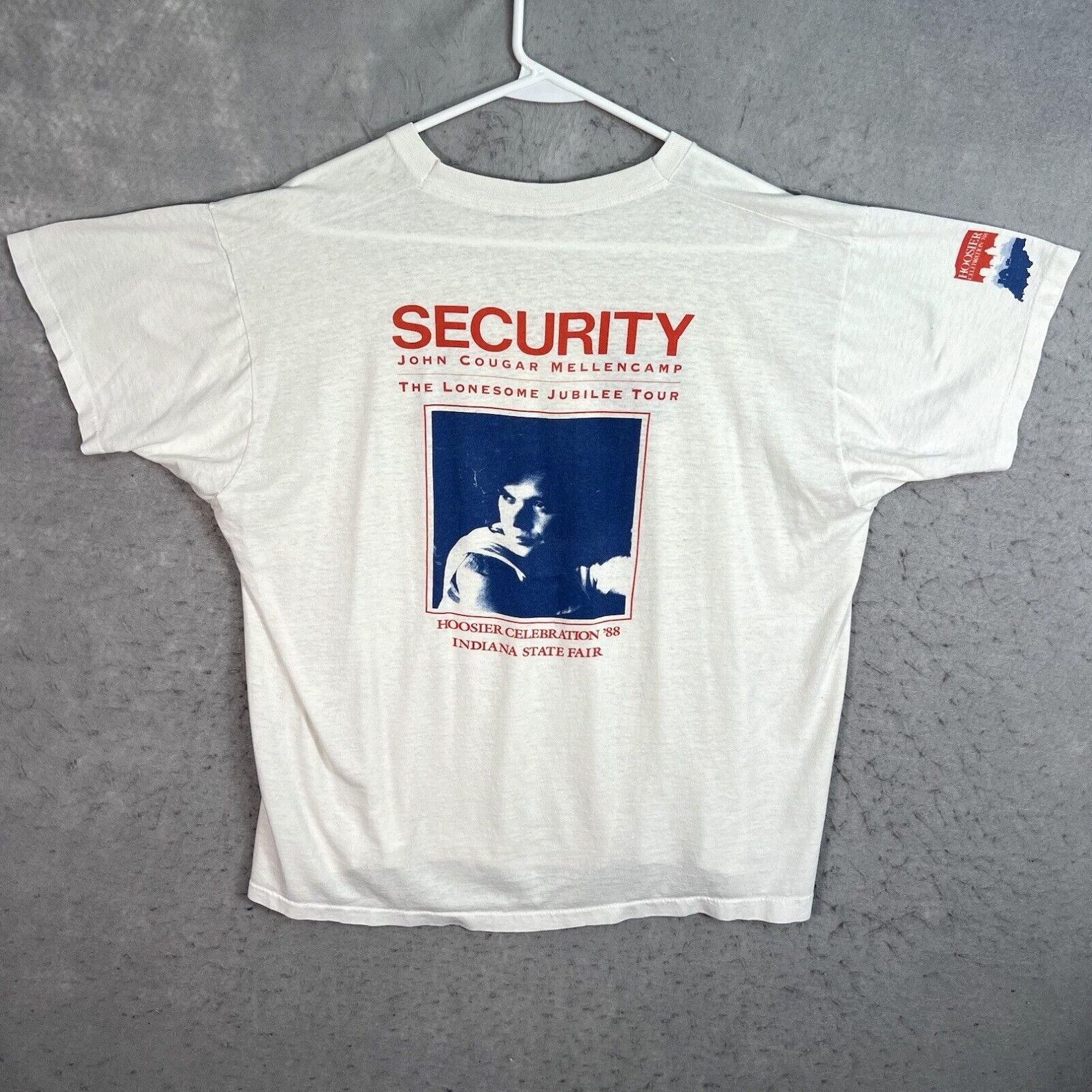 image of Screen Stars Vintage 1988 John Cougar Mellencamp Tour Security T Shirt Adult XL White Mens