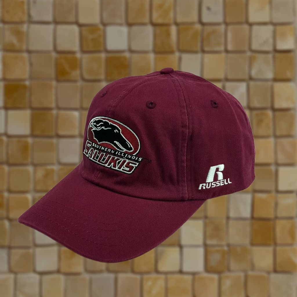 Russell Athletic VINTAGE Southern Illinois Salukis Hat Baseball Cap Russell Athletic NCAA College Adjustable Red Embroidered Solid Sports School 90s Mens Size ONE SIZE - 1 Thumbnail