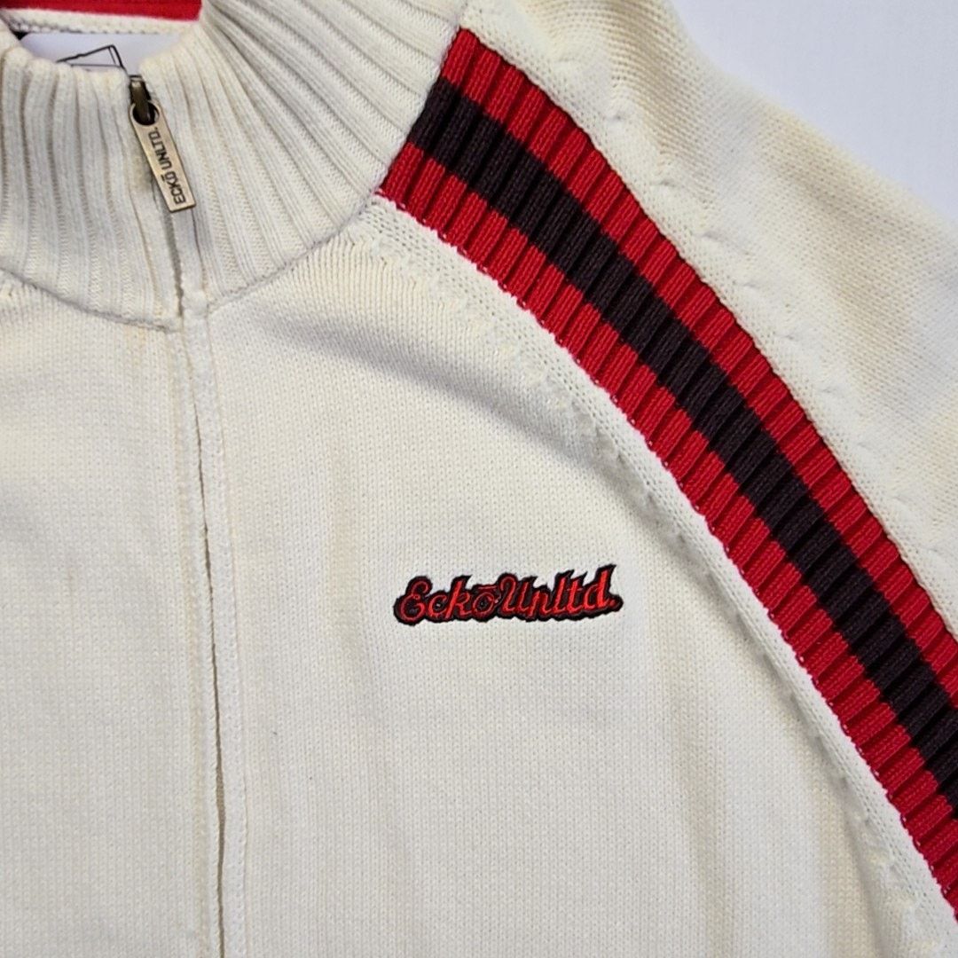 Ecko Unltd. Ecko Unltd Knit Sweater Red Stripe Full Zip Cream XXL Y2K Size US XXL / EU 58 / 5 - 5 Thumbnail