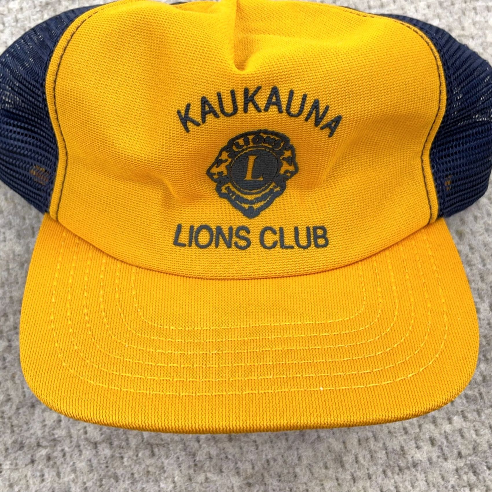 Vintage Revised Title: Vintage Lions Club Trucker Hat Cap Made In USA 80s 90s Yellow Blue Kaukauna Custom Size ONE SIZE - 4 Thumbnail