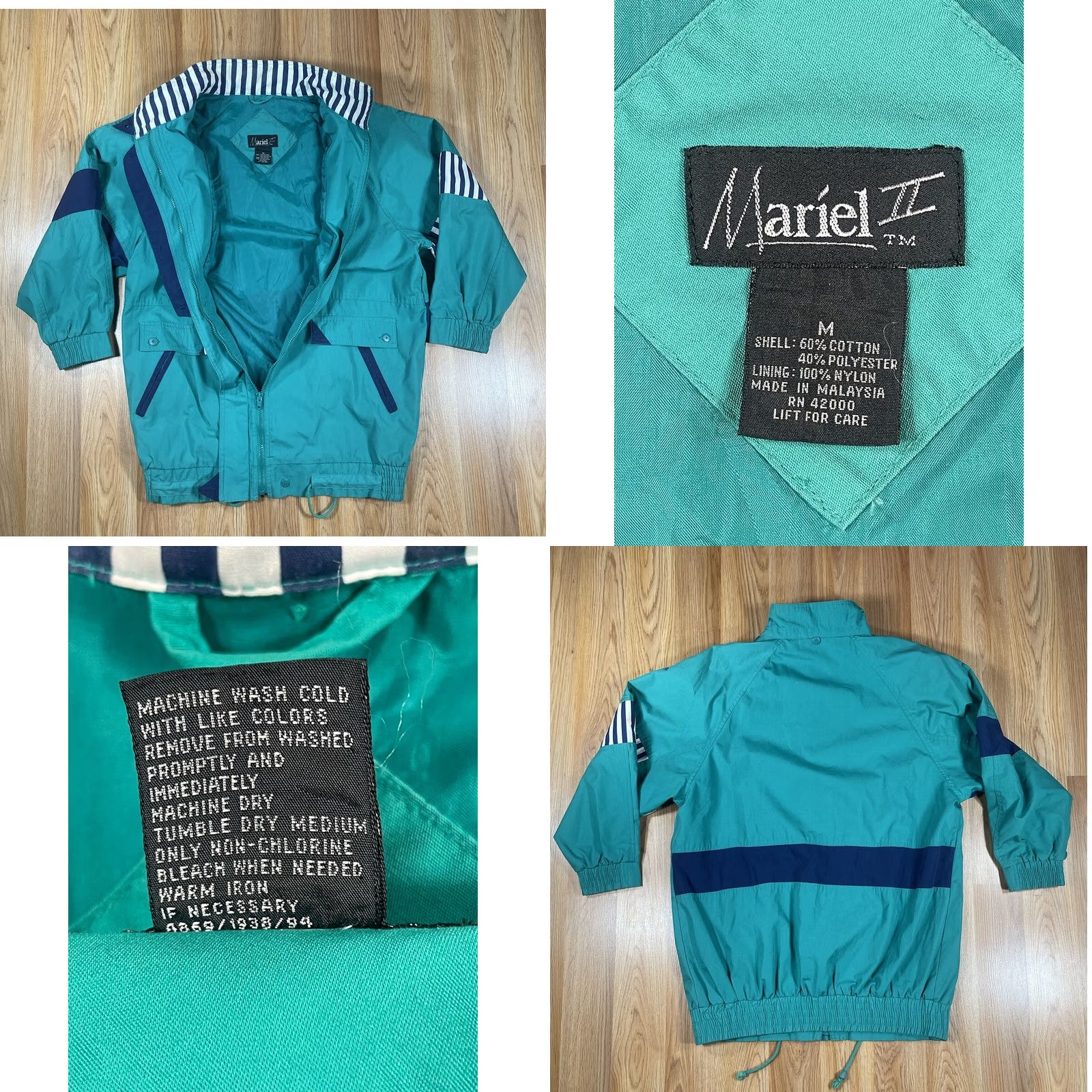Altea Vintage Mariel 80’s Jacket Coat With Shoulder Pads Green Teal Blue Womens M Coat Size M / US 6-8 / IT 42-44 - 8 Thumbnail