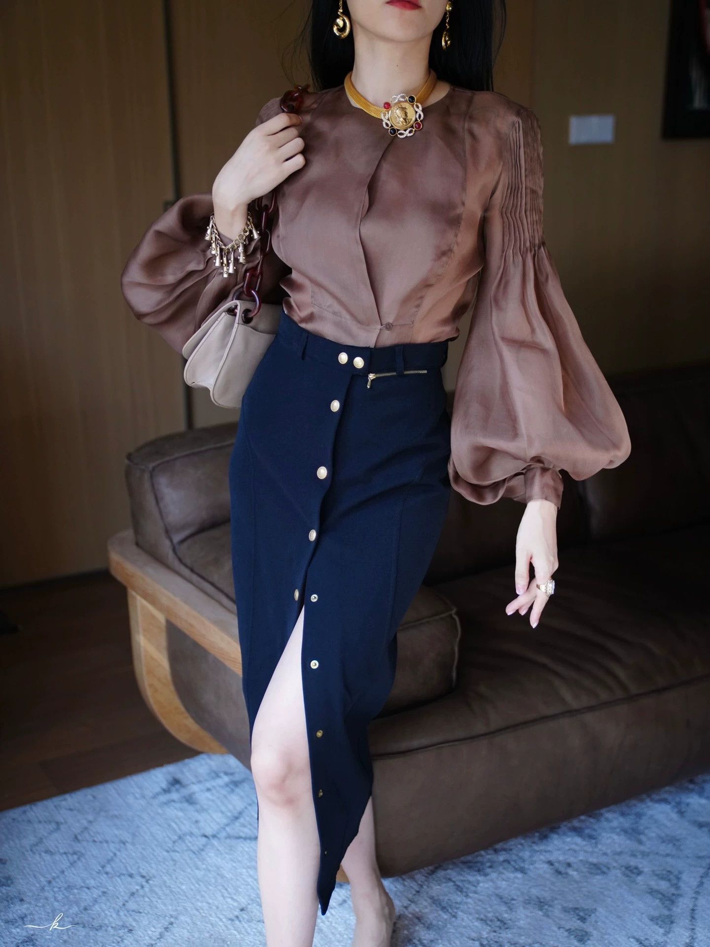 Gianfranco Ferre Gianfranco Ferre Vintage Silk Organza Shirt Camel it40/S Size S / US 4 / IT 40 - 9 Thumbnail