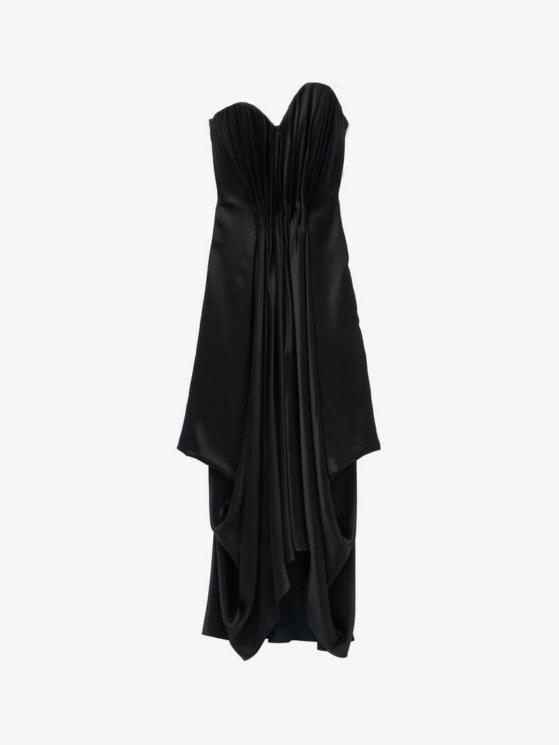 Alexander McQueen o1srvl11e0326 Draped Evening Dress in Black Size L / US 10 / IT 46 - 1 Thumbnail