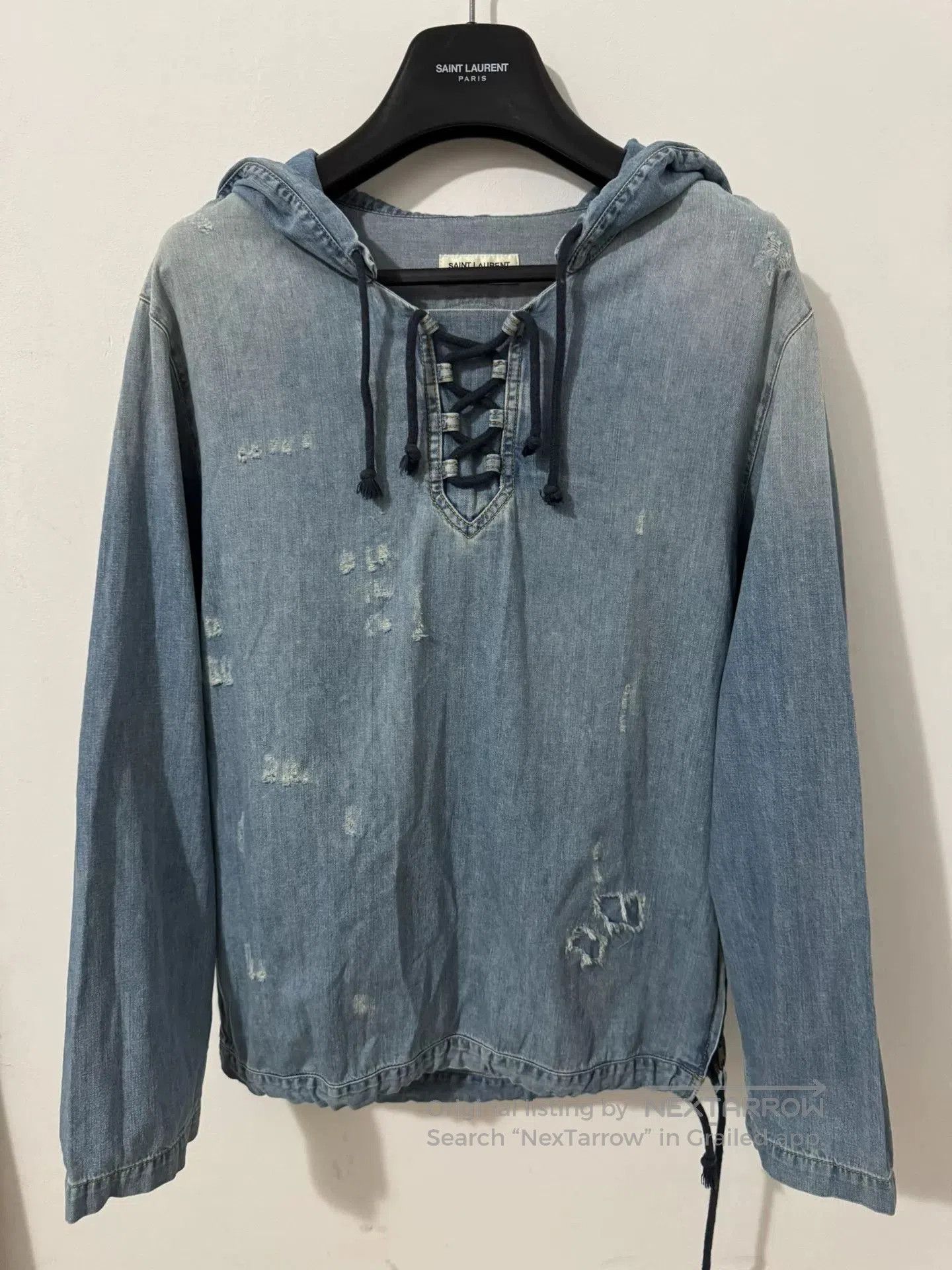 Saint Laurent Paris Saint Laurent Distressed Denim Hoodie. Size XS / US 0-2 / IT 36-38 - 1 Thumbnail