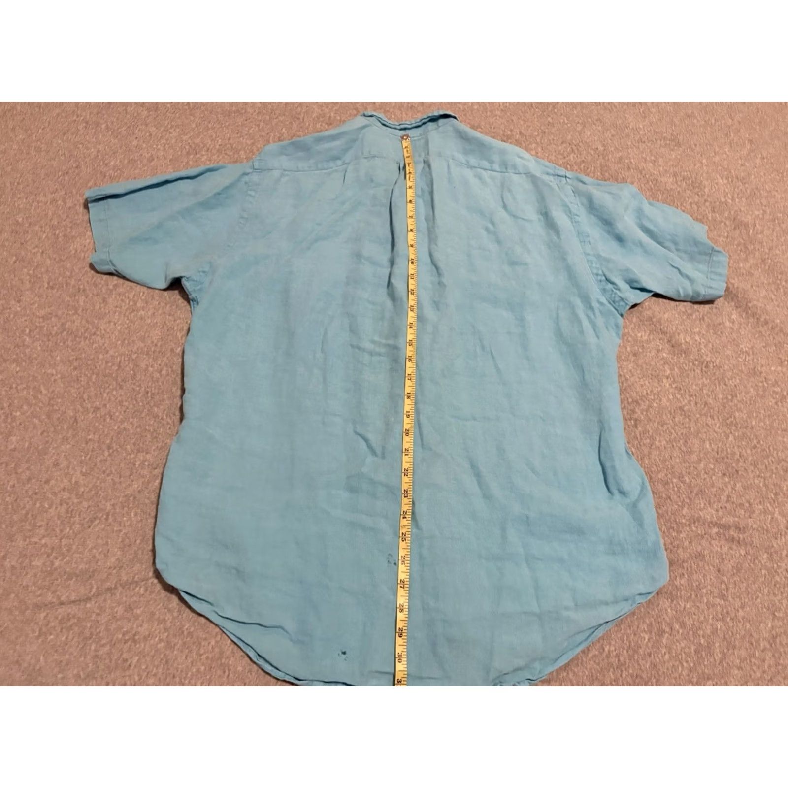 Polo Ralph Lauren VINTAGE Polo Ralph Lauren Short Sleeve Button-Up Shirt Mens Large Blue Linen Stain Flawed Pony Size US L / EU 52-54 / 3 - 7 Thumbnail