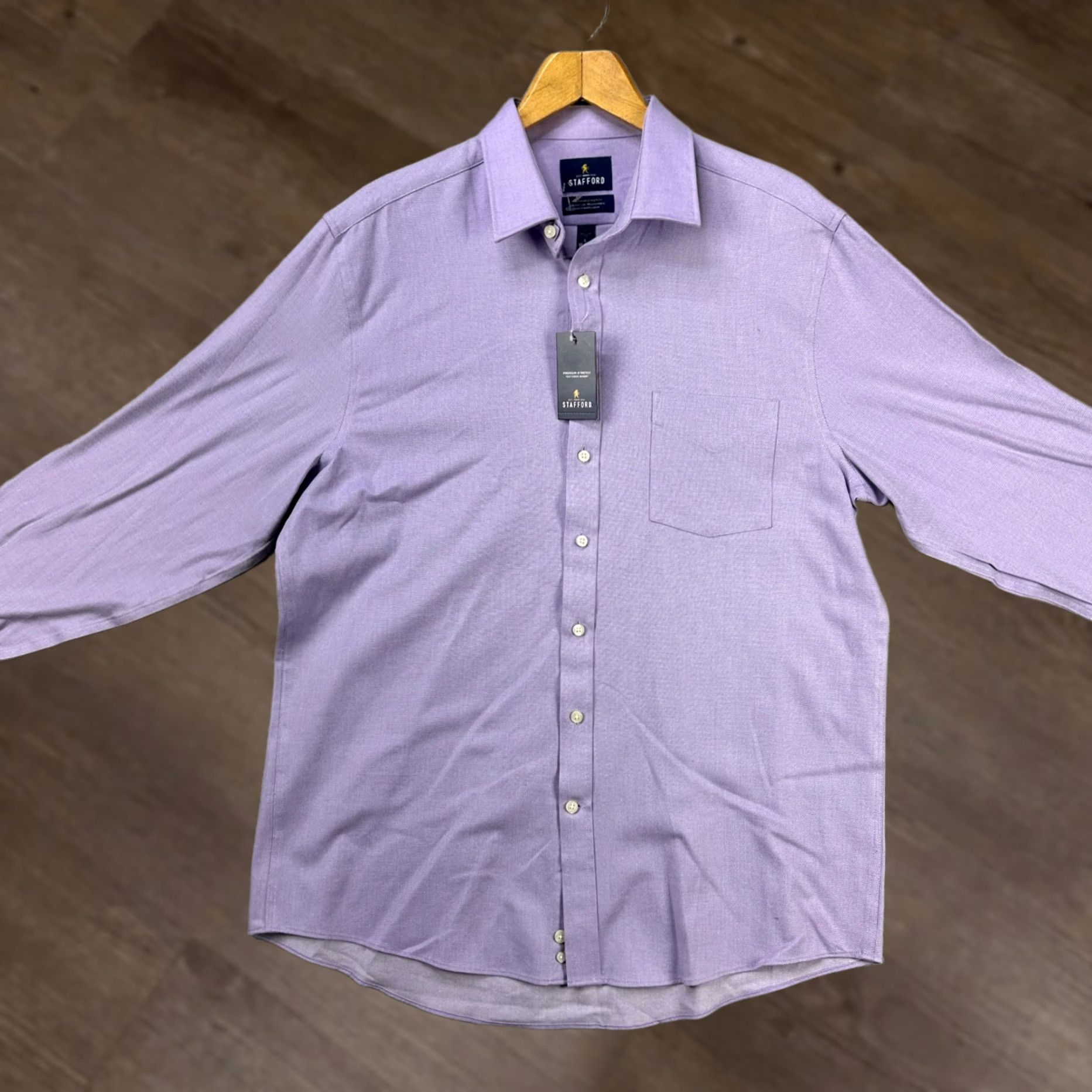 Stafford Stafford Shirt Dress Mens 16-16.5 Large Purple Premium Stretch Regular Fit Shirt Dress Mens 16-16.5 Large Purple Premium Stretch Regular Fit NEW Size 42R - 1 Thumbnail