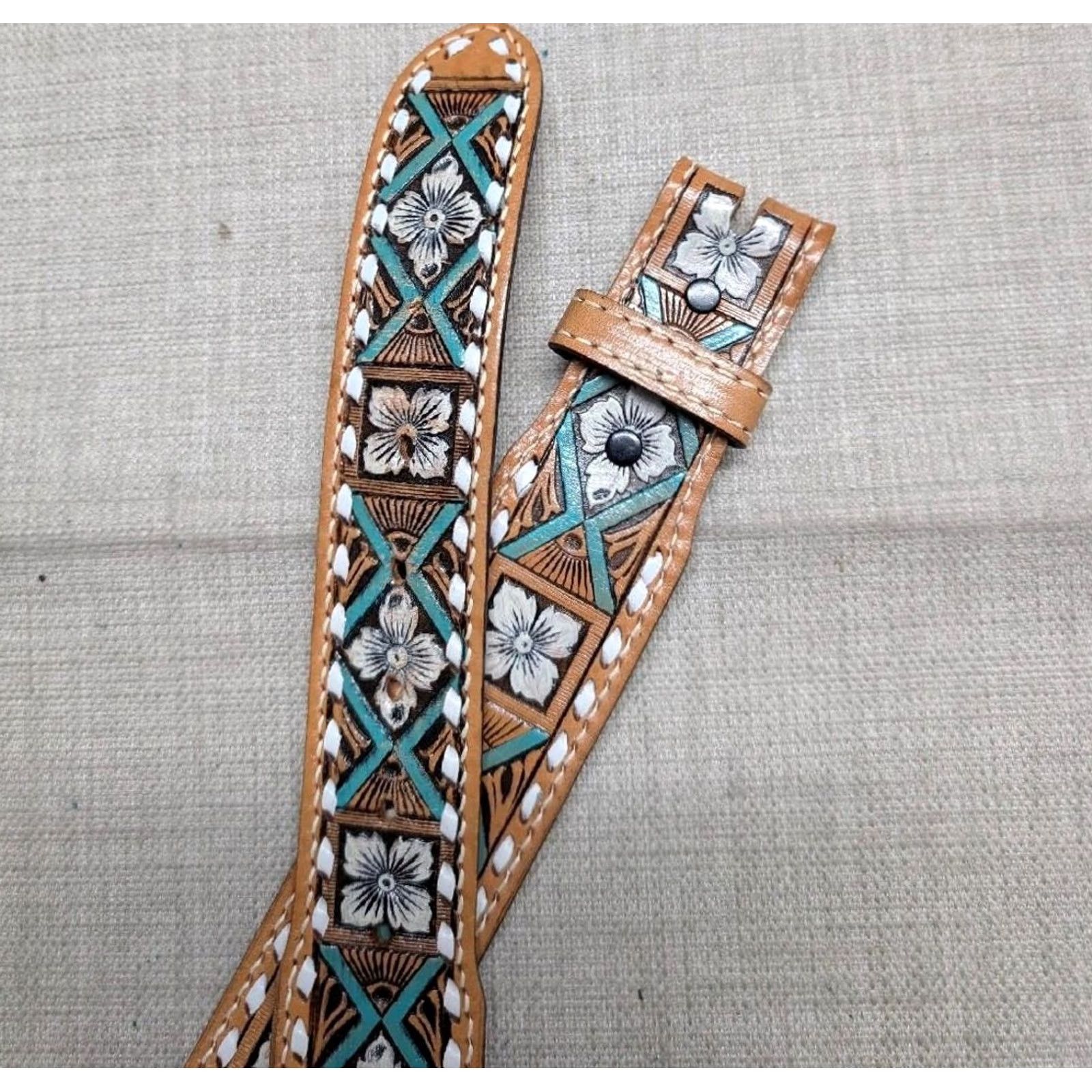Vintage VINTAGE Wright Western Belt - 28 Brown Leather Cowhide 1-3/4" Floral Southwestern Tooled Buckle Belt Mens Size 28 - 5 Thumbnail