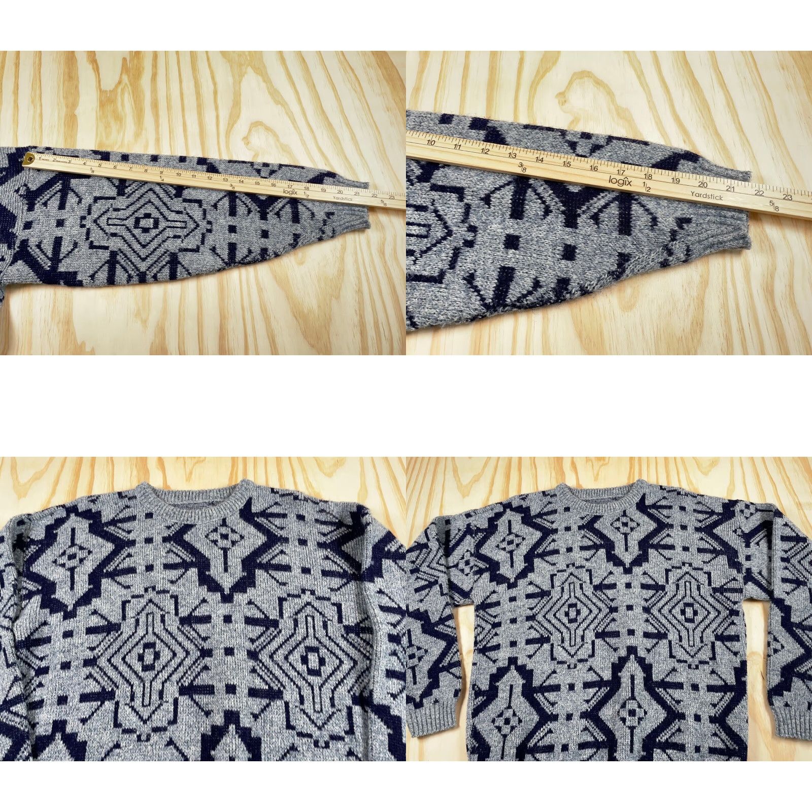 Vintage VTG 90s Dad Style Sweater Adult Medium Gray Dark Blue Geometric Pattern Knit Size US M / EU 48-50 / 2 - 8 Thumbnail
