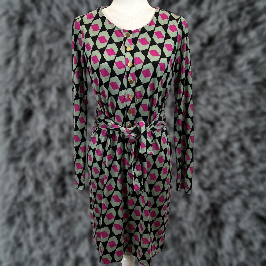 Diane von Furstenberg Diane von Furstenberg 100% Silk Dress Sz 4 Belted Geometric Print Retro Heavy Size S / US 4 / IT 40 - 1 Thumbnail