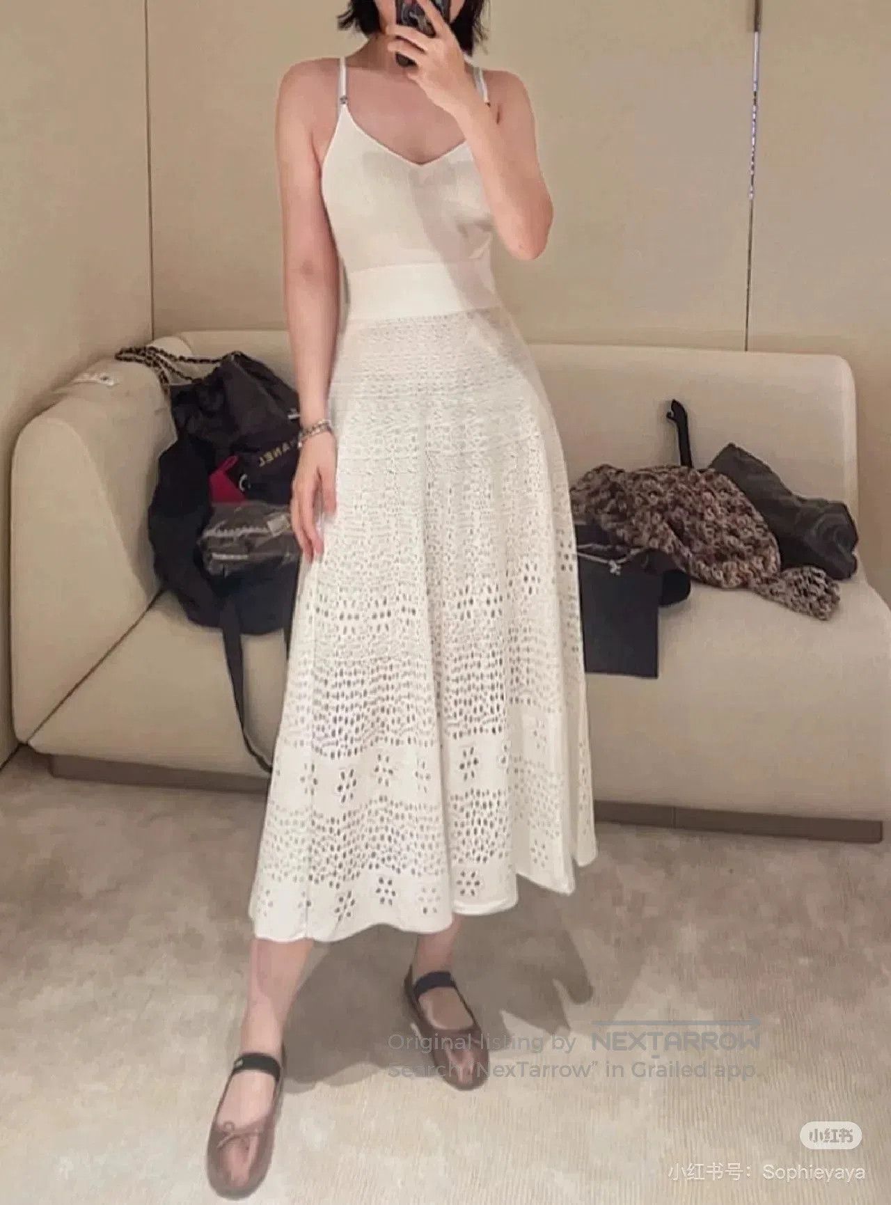 Chanel white lace detail spaghetti strap dress. Size US 36 / EU 52 - 8 Thumbnail