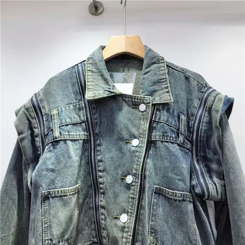 Jean Vintage Retro Style Designer Irregular Washed Denim Jacket Size M / US 6-8 / IT 42-44 - 4 Thumbnail