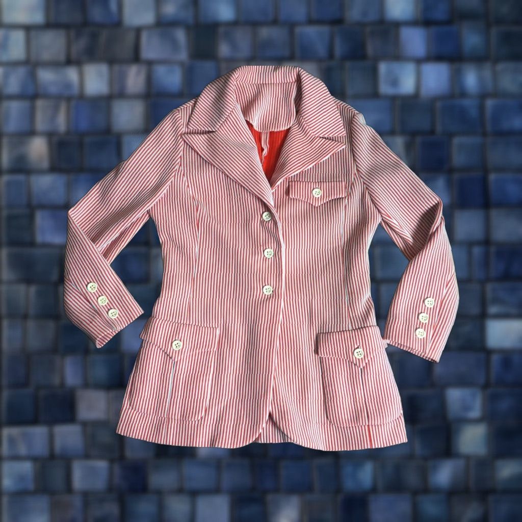 Vintage VTG 60s 70s Couture Weathervane Orange White Hippy Poly Blazer Jacket Womens S Size S / US 4 / IT 40 - 1 Thumbnail