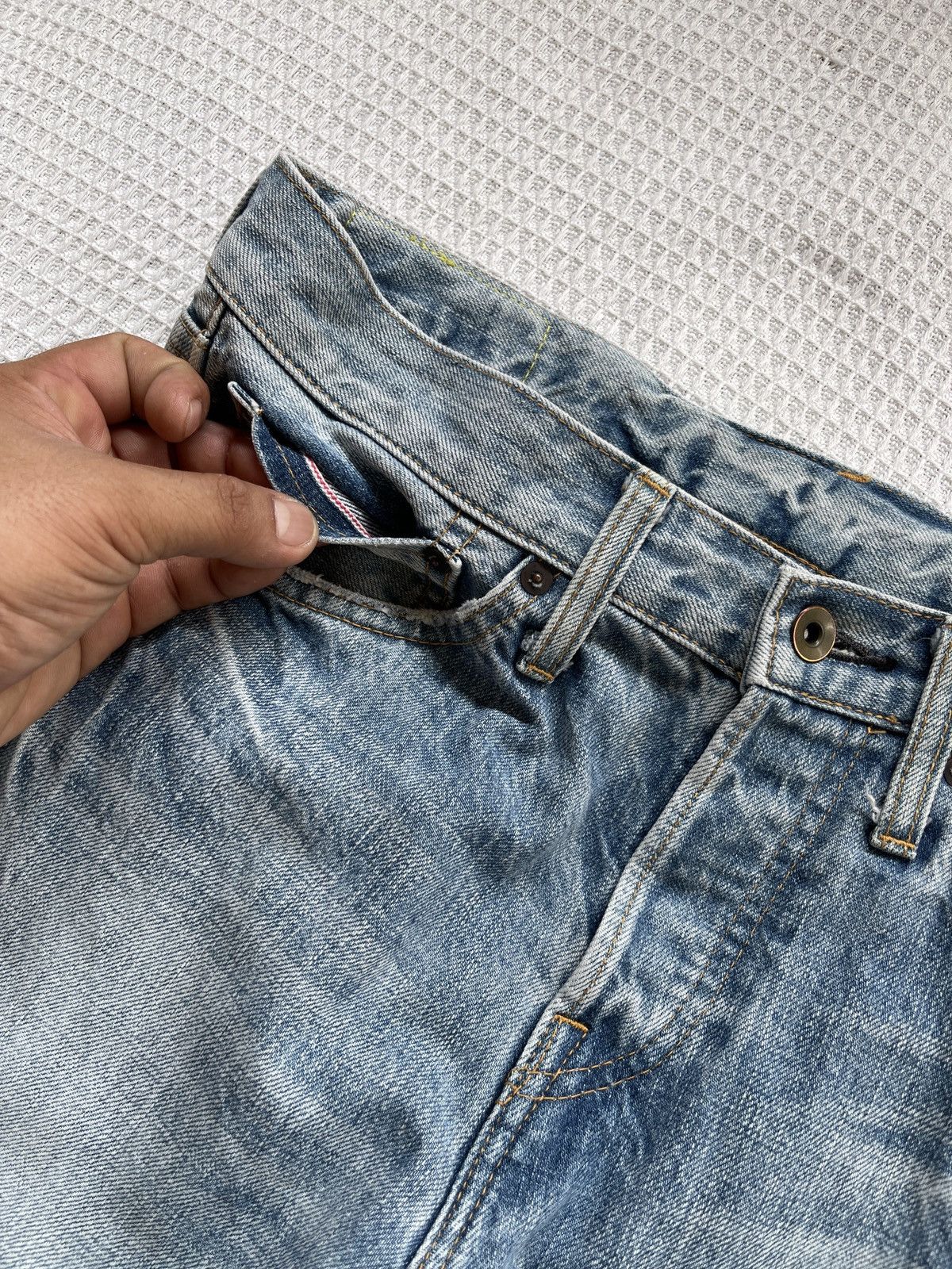 Japanese Brand Rare🔥Vtg MUVEIL Selvedge Redline Light Blue Jeans Size US 33 - 8 Thumbnail
