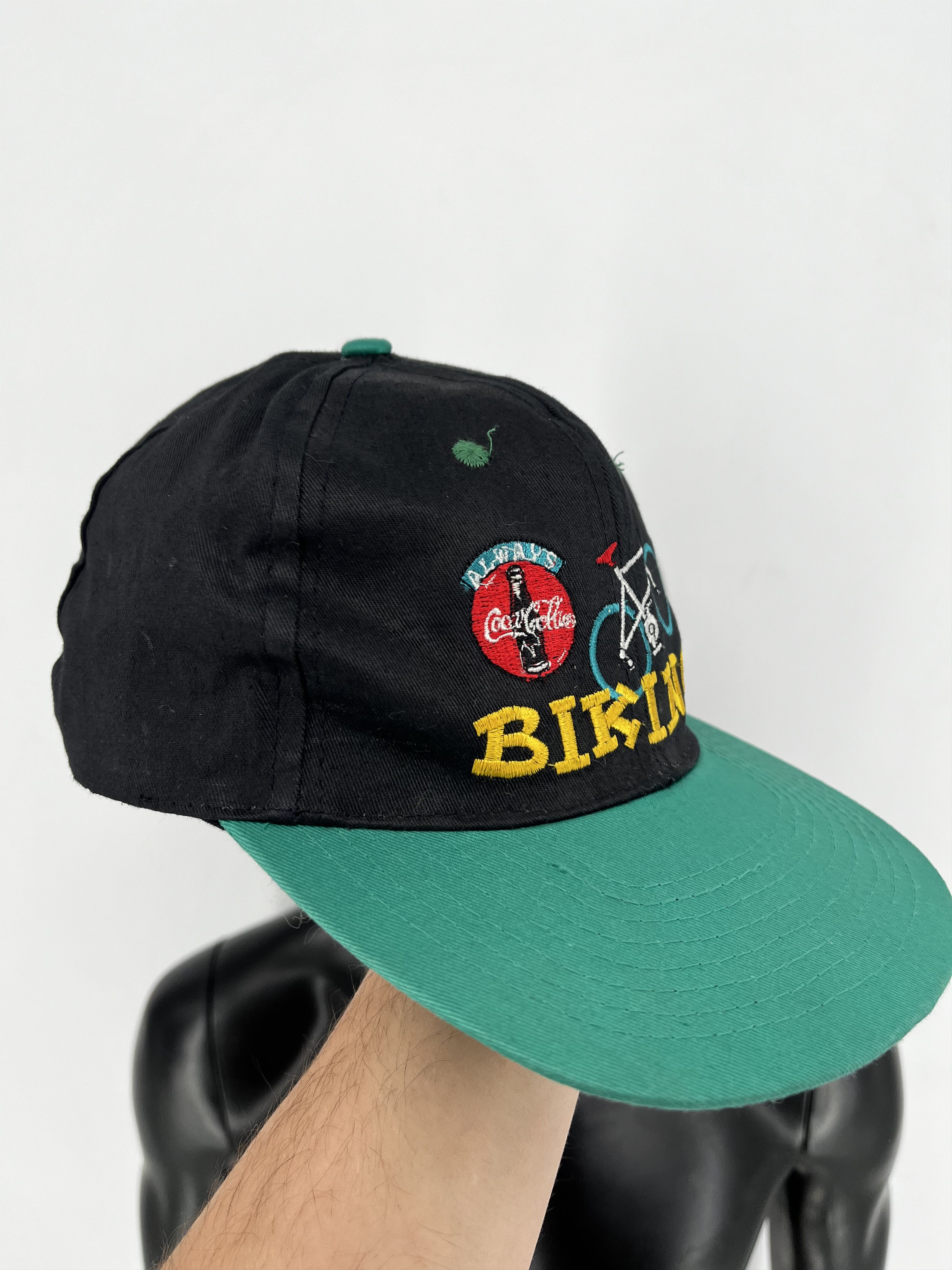 Coca Cola Vintage COCA-COLA Biking Cap One Size Black Green Big Log Size ONE SIZE - 3 Thumbnail