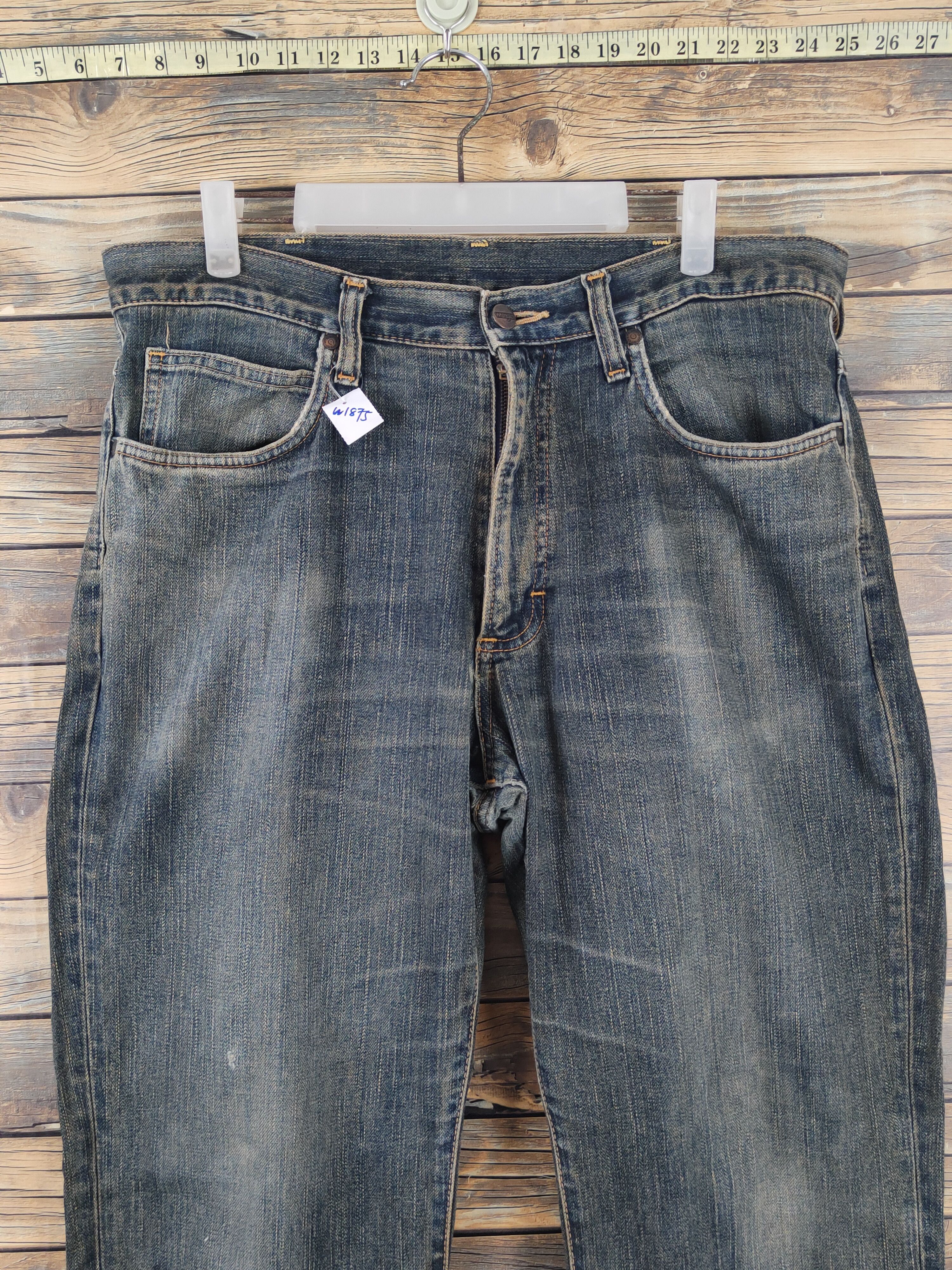 Vintage Wrangler Dark Blue Distressed Ripped denim Jeans #W1875 Size US 35 - 2 Thumbnail