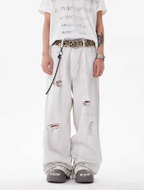 Tie-dyed dirty vintage washed baggy jeans
